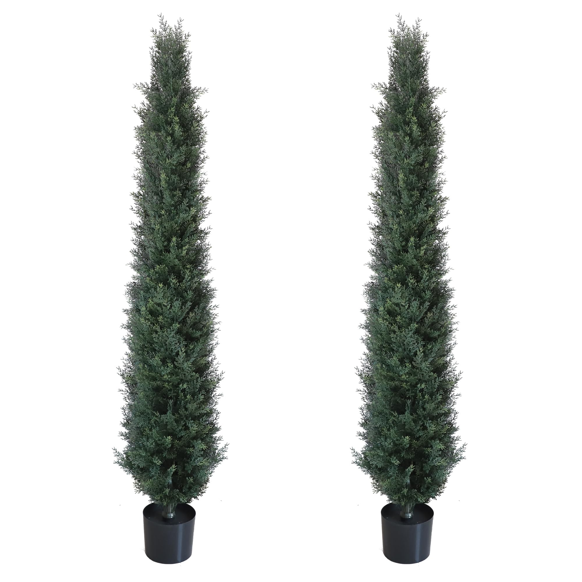 2 Pack 67 Inch Artificial Cedar Topiary Trees in Plastic Pots - Indoor/Outdoor Fake Potted Plants for Home Decor, Office, Patio & Garden Decorations