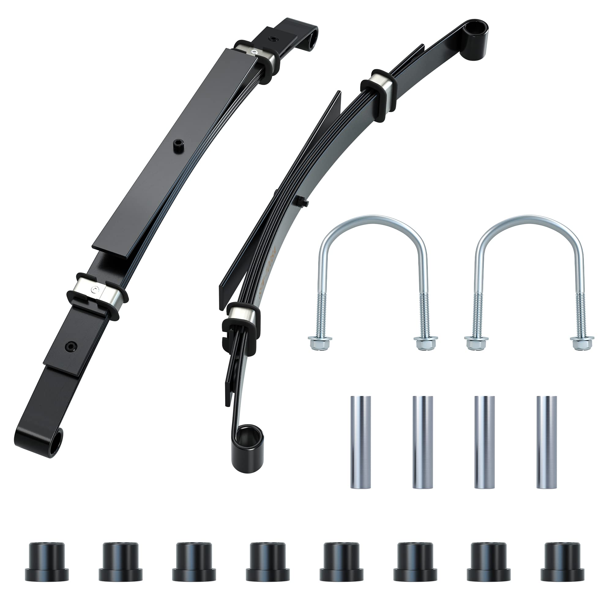 Heavy Duty 4-Leaf Rear Springs for Club Car DS Golf Cart (1982-Up Gas & Electric Models) - Replacement Leaf Spring Kit with Bushings, Sleeves & U-Bolt 1014675 - Perfect for Golf Course Maintenance & Off-Road Utility Vehicles