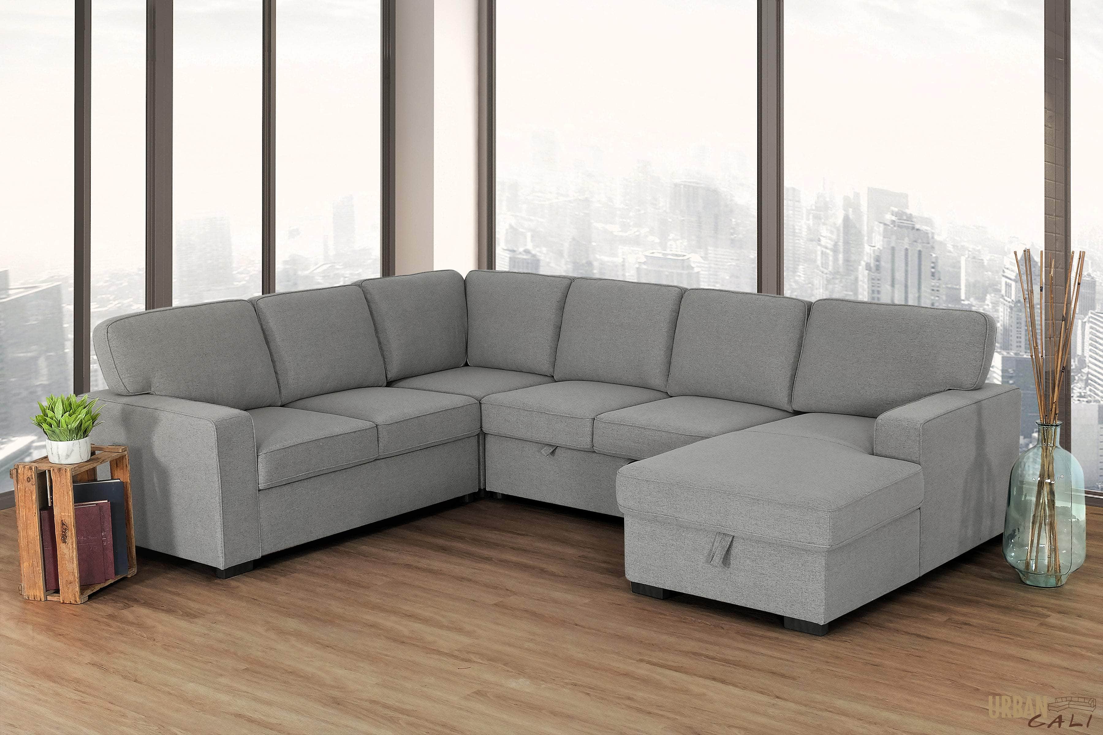 Santa Cruz Large Modular Sleeper Sectional Sofa Bed with Storage Chaise in Dark Grey - Convertible L-Shaped Couch for Living Room, Guest Room & Small Spaces