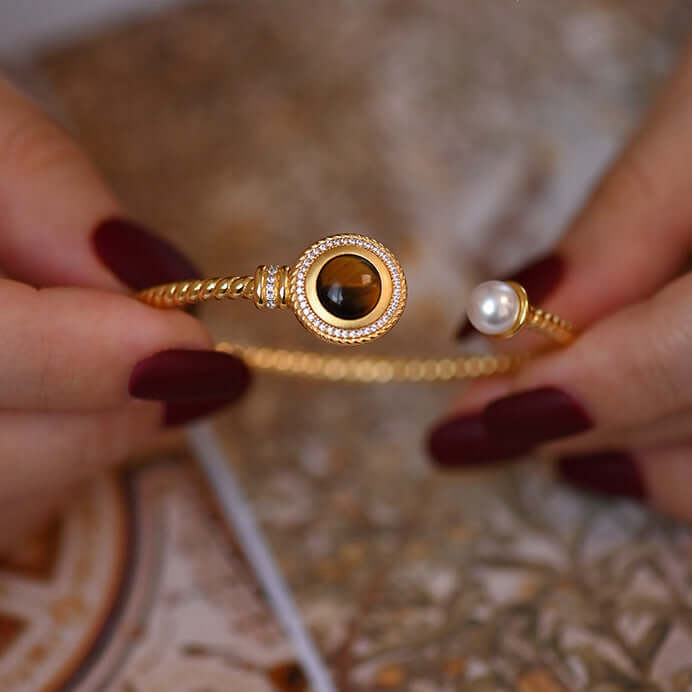 Vintage Tiger Eye Twist Cuff Bangle Bracelet for Women - Handmade Adjustable Boho Arm Jewelry | R1513 | Perfect for Boho Fashion, Festival Outfits & Everyday Wear