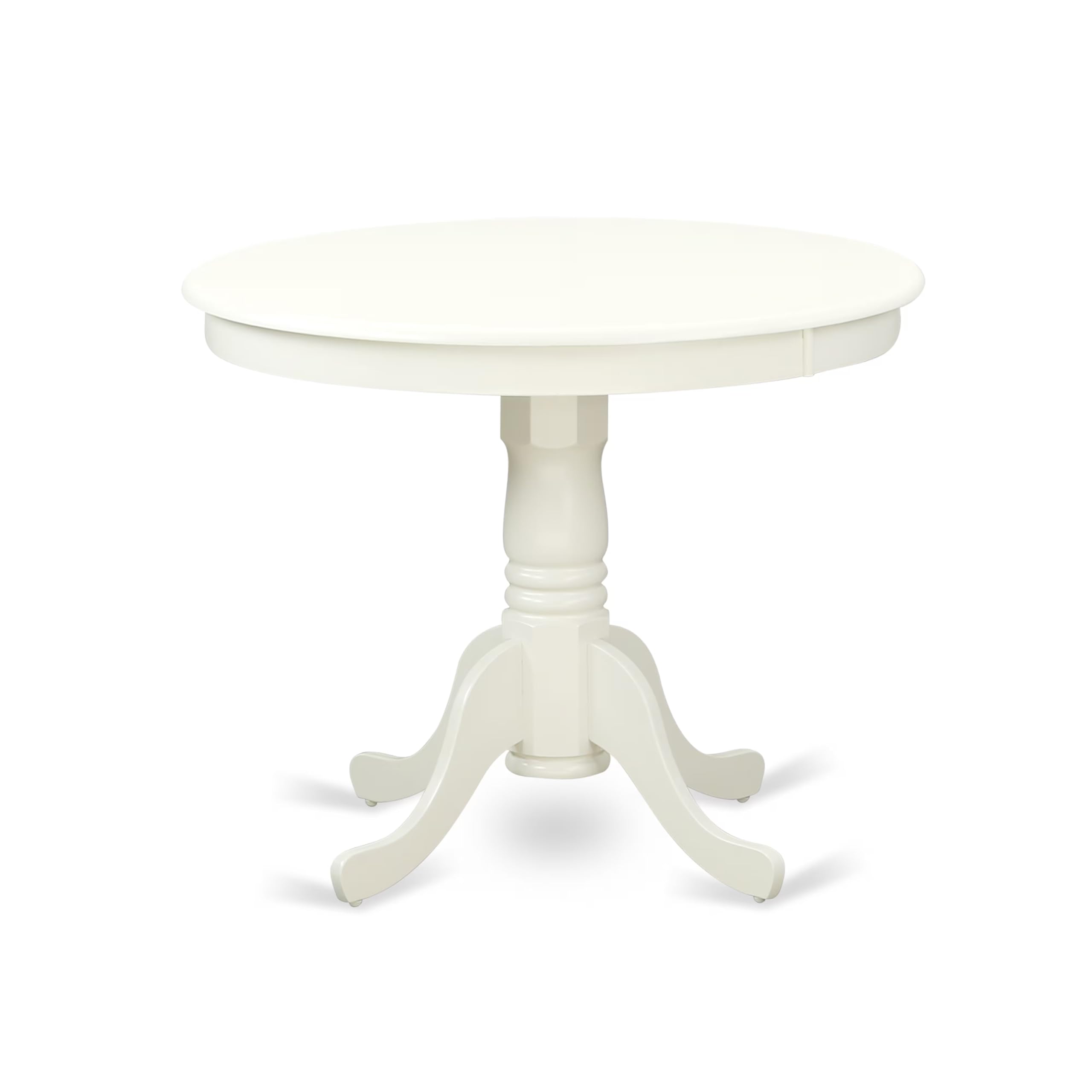 East West Furniture ANBR5-LWH-02 5-Piece Round Dining Table Set with Pedestal Base & 4 Light Beige Linen Parsons Chairs, 36x36 Inch, Linen White - Perfect for Small Kitchen, Breakfast Nook, and Apartment Dining Spaces