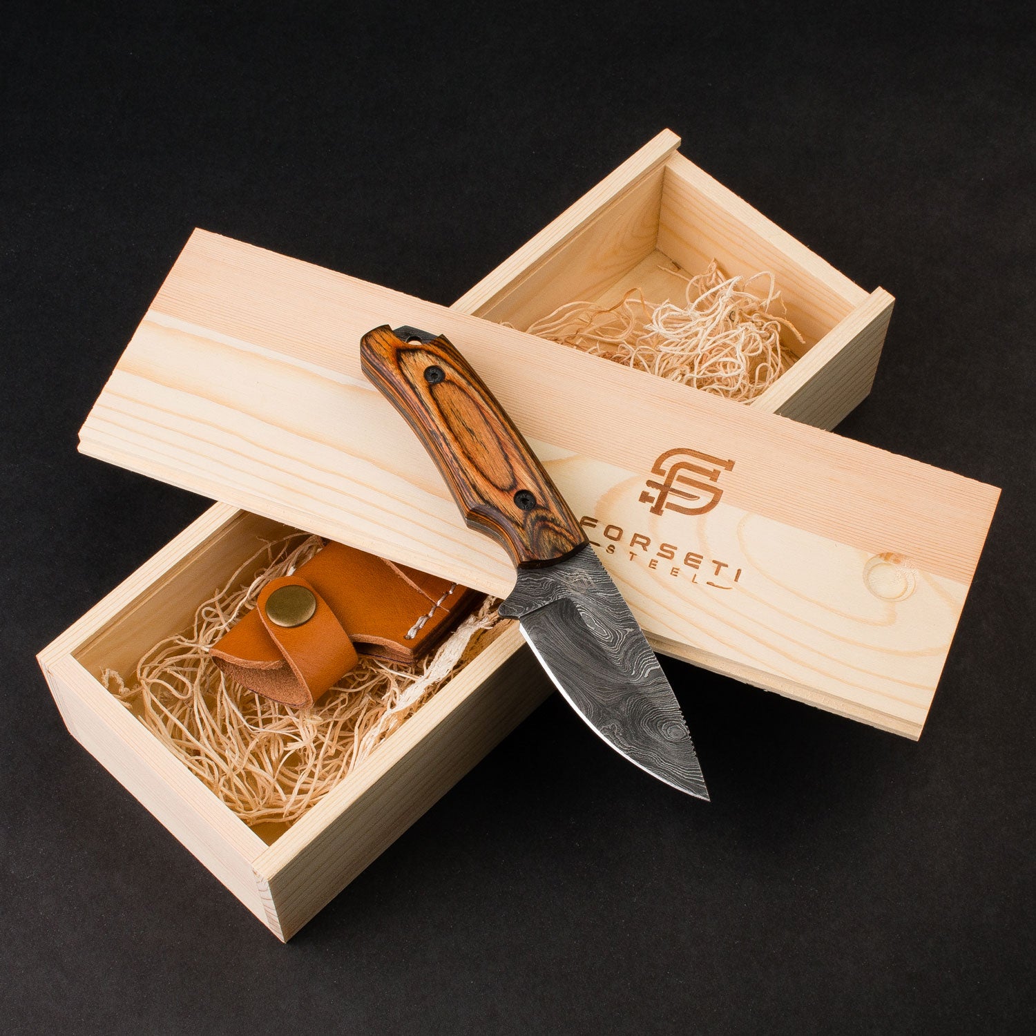 Premium Boone Damascus Steel Skinner Knife with Exotic Tali Wood Handle - Perfect for Hunting, Camping & Outdoor Survival Adventures