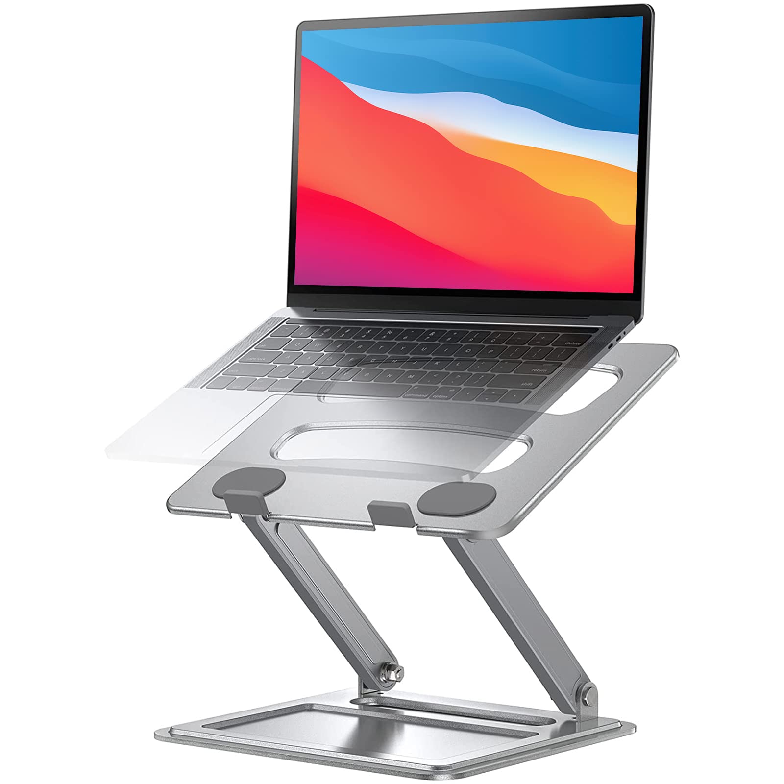 LORYERGO Adjustable & Foldable Laptop Stand for 10-17.3 inch Laptops, Portable Ergonomic Computer Notebook Riser with 17.6lbs Capacity - Silver | Perfect for Home Office, Gaming, and Workspace Setup