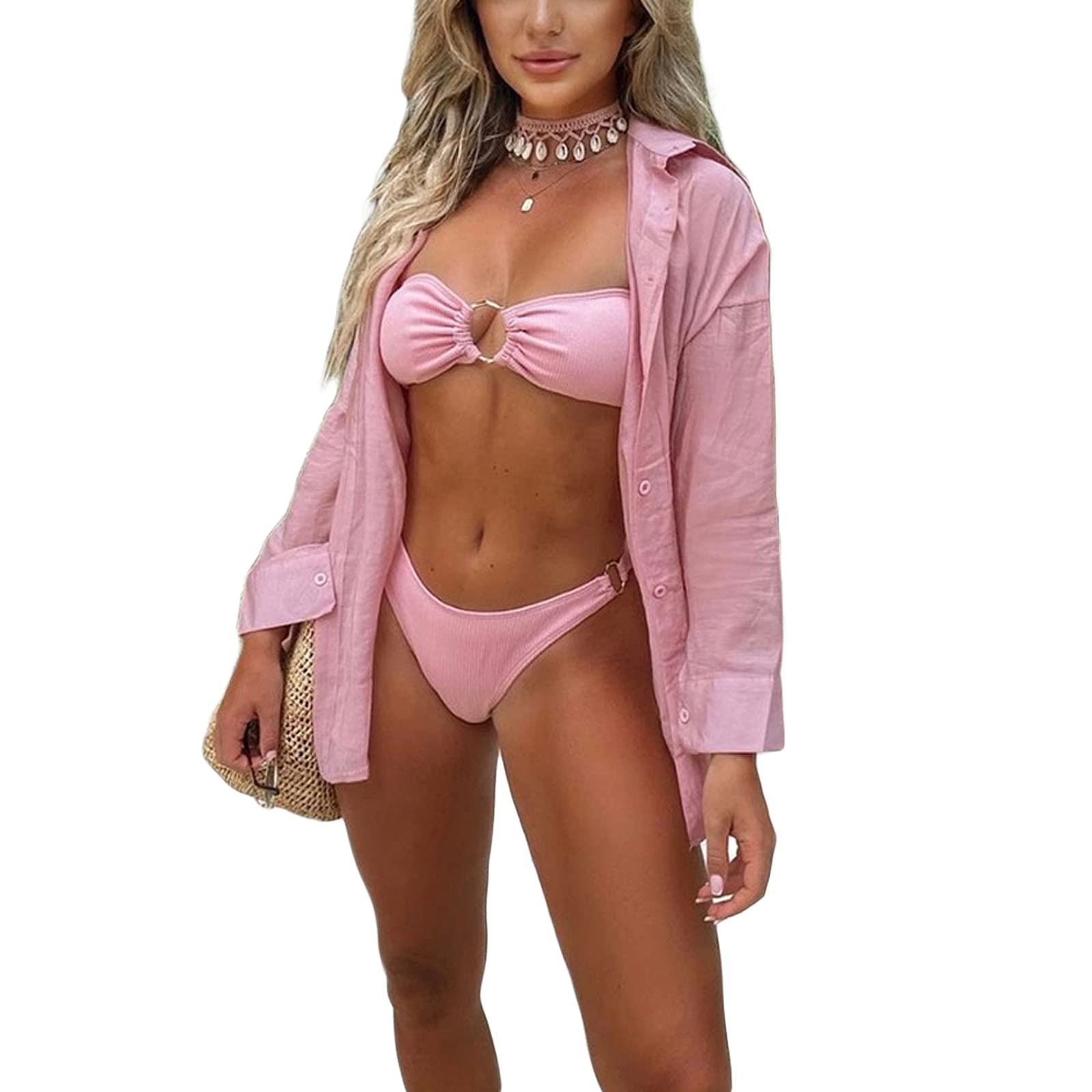Women's Solid Color Long Sleeve Bikini Cover Up Cardigan - Beach Swimwear Wrap Blouse for Poolside Lounging & Summer Vacation Outfits