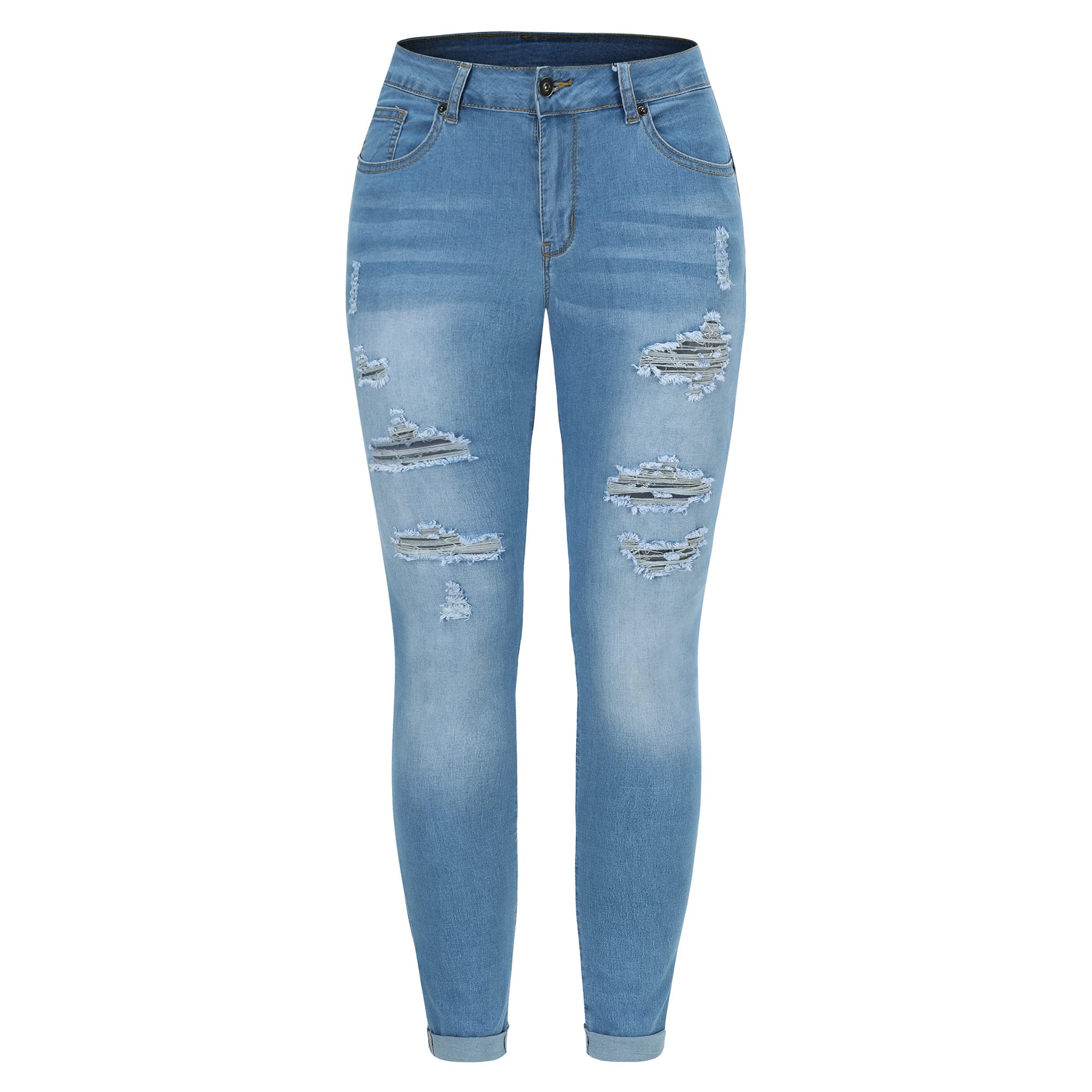 THUNDER STAR Women's Stretch Ripped Cropped Jeans - Mid Rise Distressed Denim Pants for Casual Wear | Perfect for Street Style, Dating & Weekend Outfits