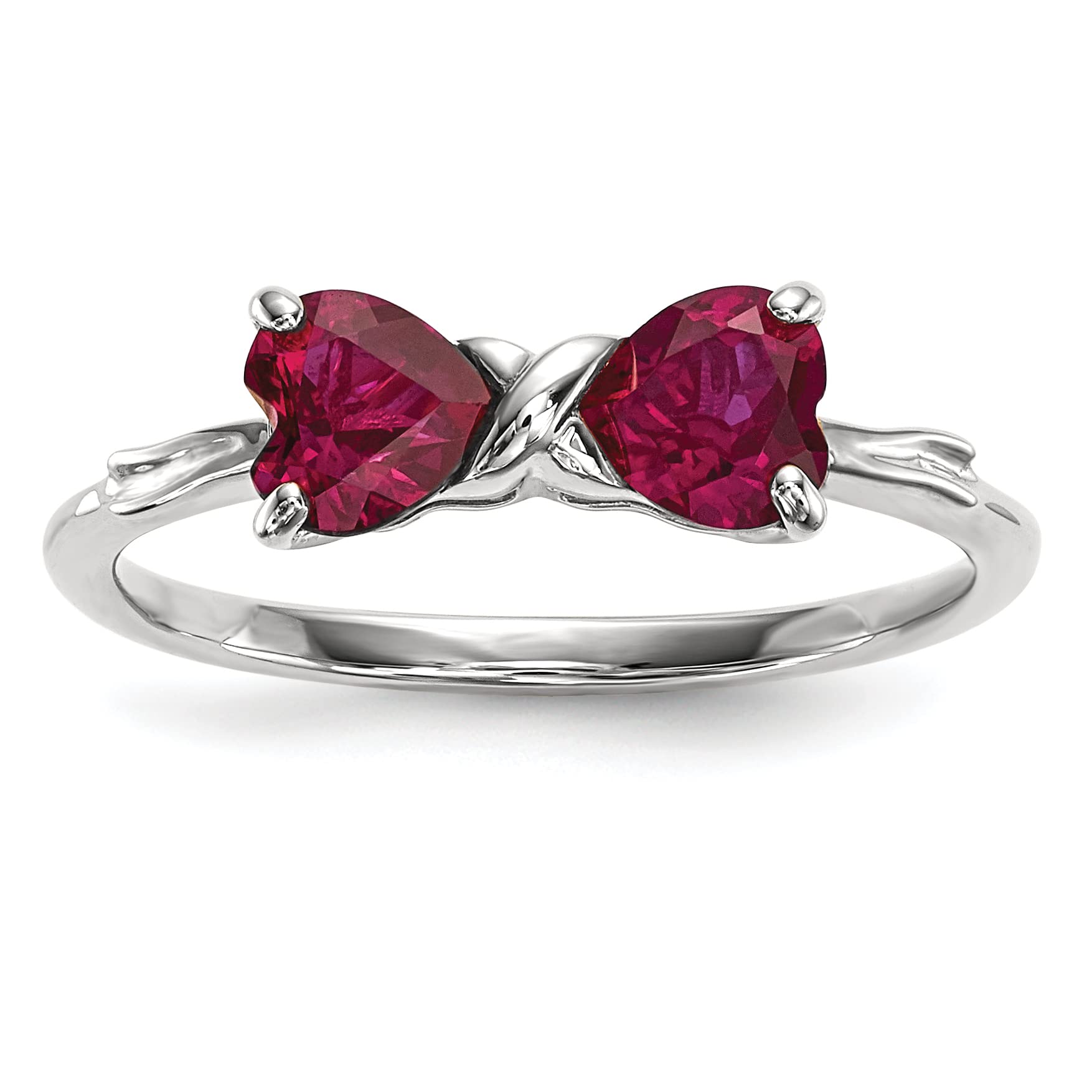 14K White Gold Polished Created Ruby Bow Ring for Women - Size 7.0 | Elegant Jewelry Gift for Anniversary, Valentine's Day & Special Occasions