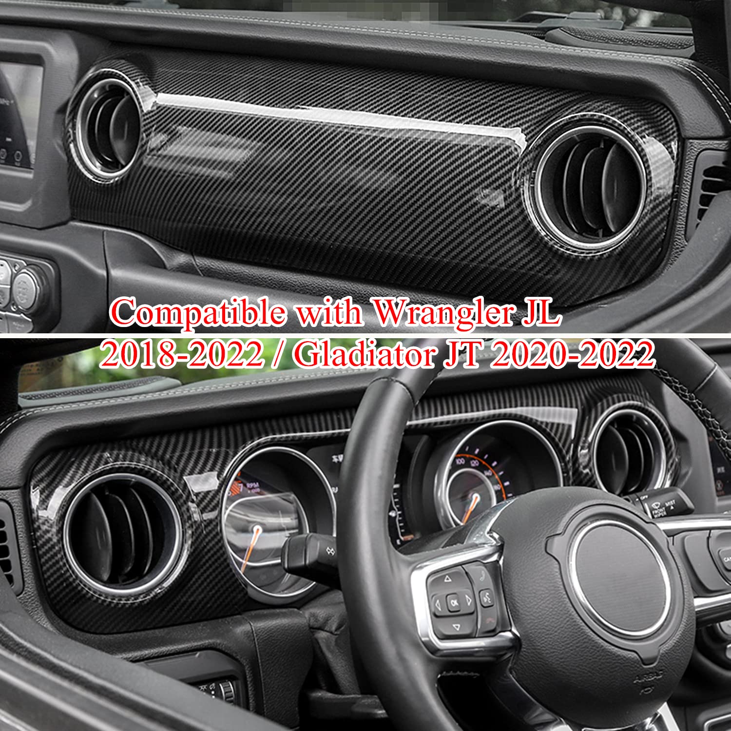 Carbon Fiber Dashboard Cover & Cup Holder Trim for Jeep Wrangler JL/JLU 4XE (2018-2023) - Interior Accessories for Sahara, Rubicon & Unlimited Models - Upgrade Your Ride with Stylish Protection