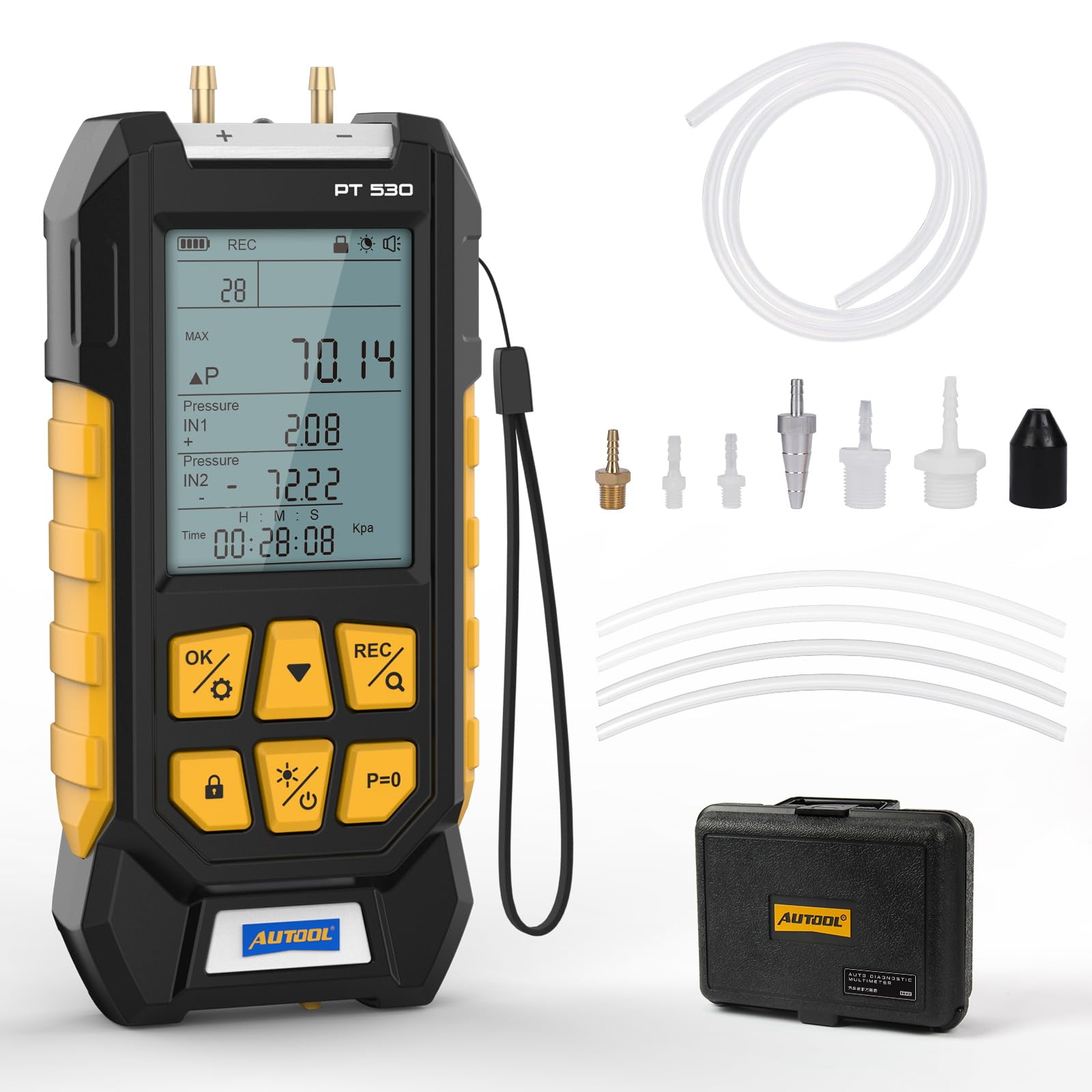 AUTOOL Digital Manometer Gas Pressure Tester -100 to 300Kpa with Backlit Display | HVAC Pressure Gauge with Data Lock & Storage, Magnetic Back | for HVAC, Refrigeration, Automotive & Industrial Use