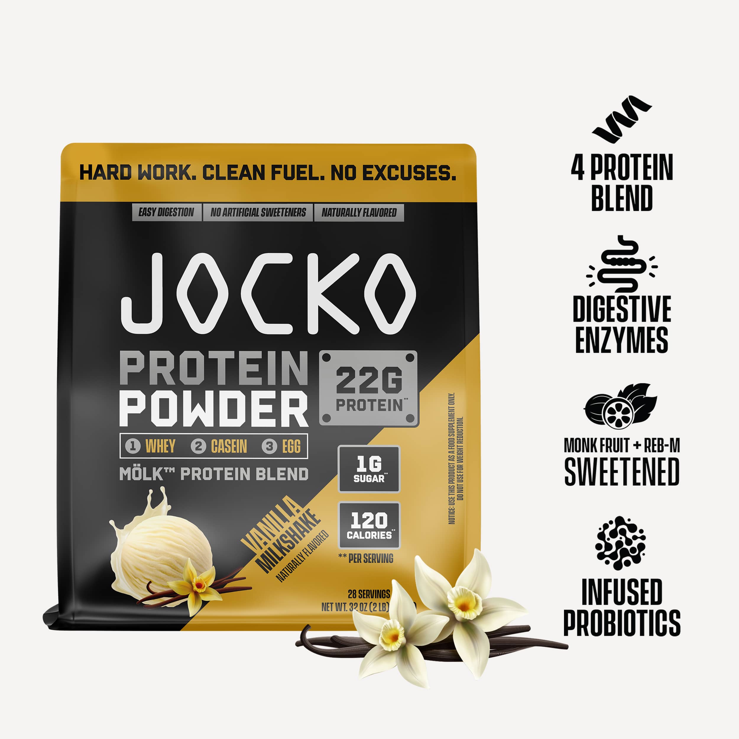 JOCKO MÖLK Premium Whey Protein Powder - 25g Protein per Serving, Low Sugar, Keto Friendly - Perfect for Post-Workout Recovery, Muscle Building & Healthy Lifestyle