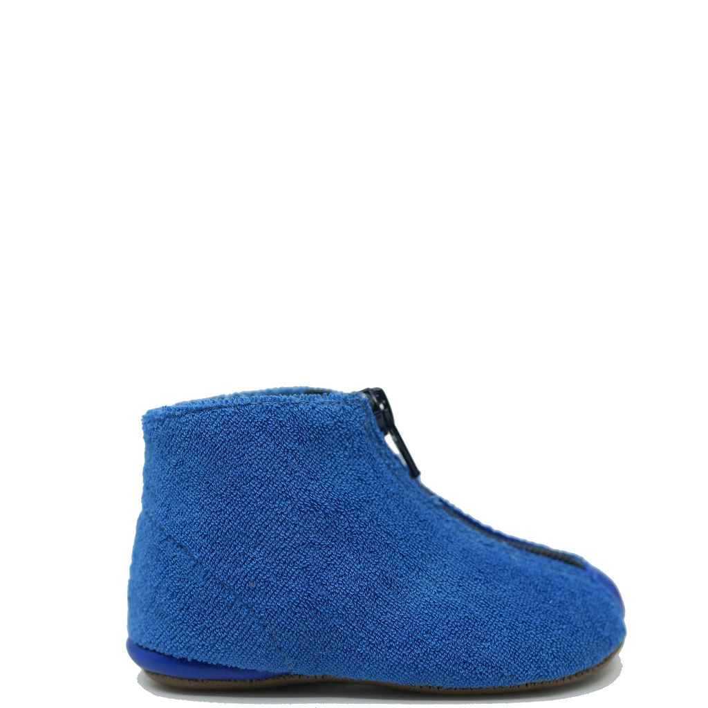 Pepe Blue Terry Cloth Zipper Baby Booties - Soft & Cozy Infant Footwear for Newborns, Crawling & First Steps - Perfect for Home, Daycare & Outdoor Adventures