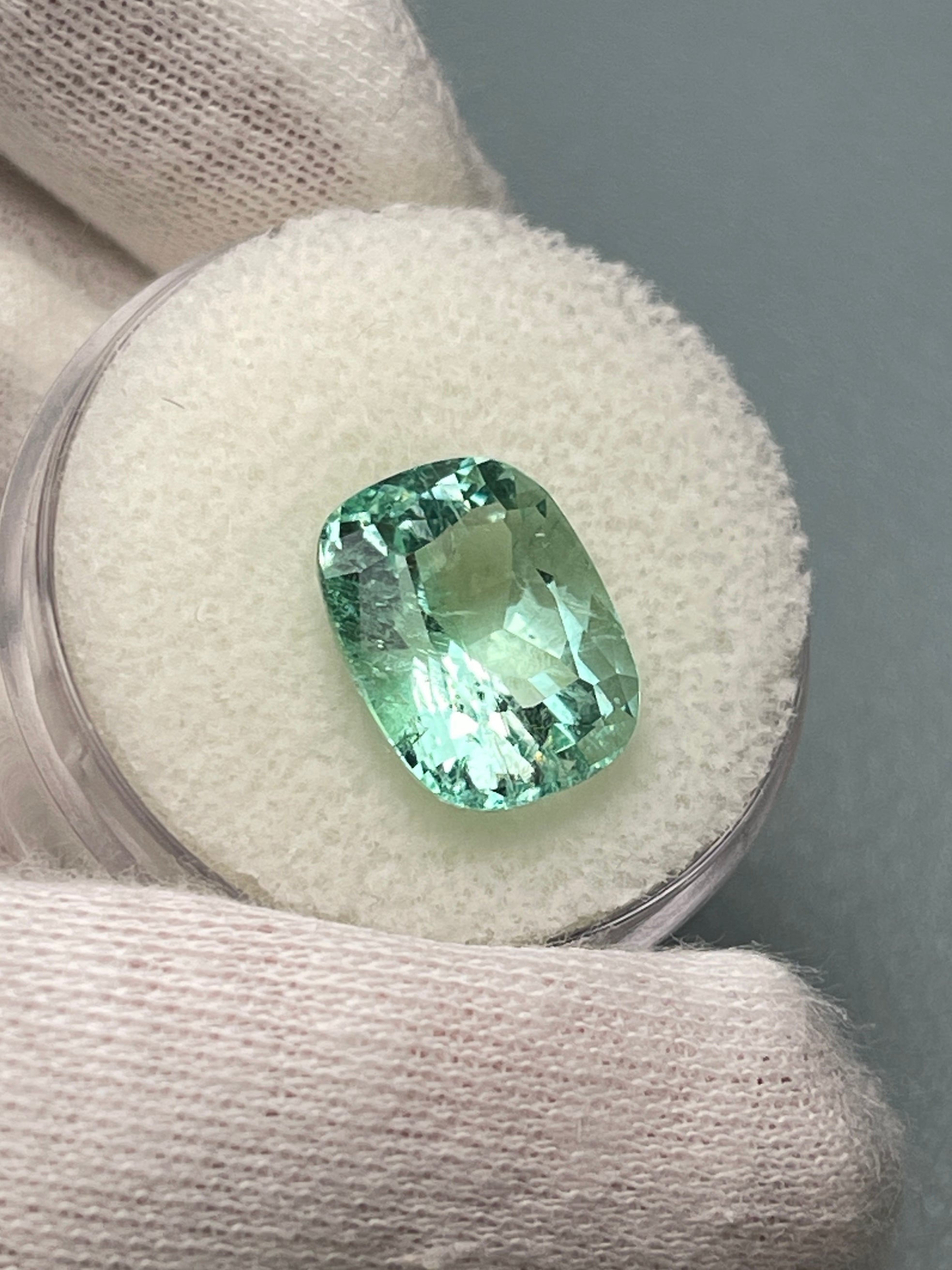 5.96 Carat 13x10mm Natural Colombian Emerald - Seafoam Green with Freckles, Elongated Cushion Cut Loose Gemstone for Jewelry Making, Engagement Rings & Custom Designs