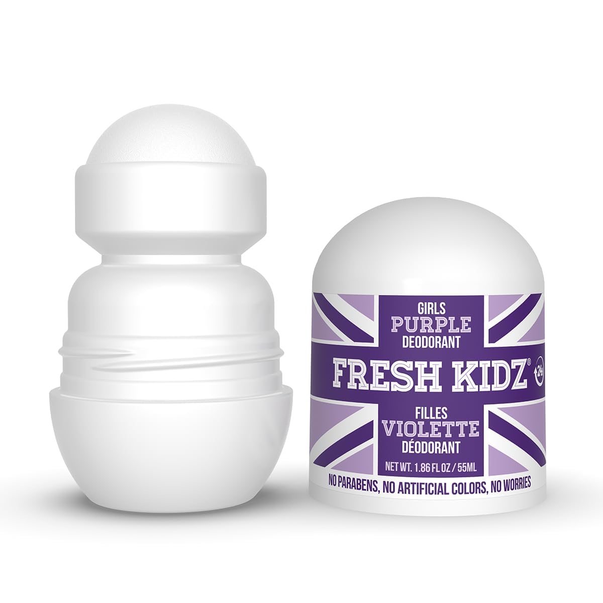 Fresh Kidz Body Wash 16.9 fl.oz. & 2 Roll-On Deodorants 1.86 fl.oz. for Kids & Teens - Girls Purple Set | Gentle Cleansing & Odor Protection | Perfect for School, Sports & Daily Hygiene