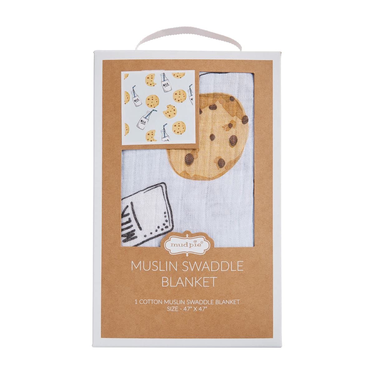 Mud Pie Muslin Swaddle Blanket - Milk and Cookies Blue Baby Wrap - Soft Breathable Cotton for Newborns, Infants & Toddlers - Perfect for Swaddling, Nursing, Stroller & Photo Shoots