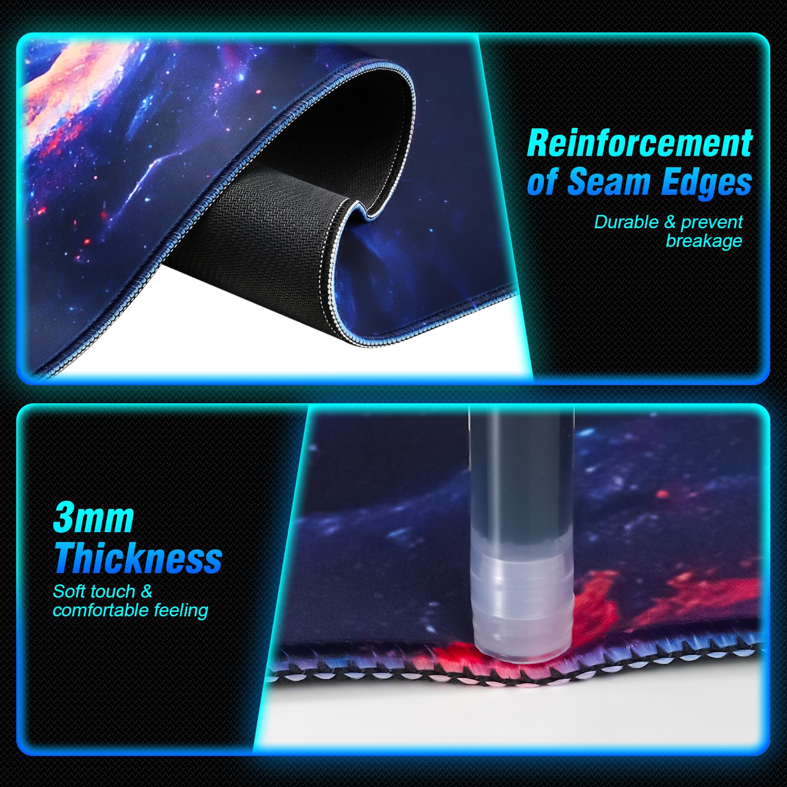 Large Gaming Mouse Pad - Tech Nebula Design, Non-Slip Waterproof Rubber Base, 31.5x11.8 Inch Full Desk Mouse Mat for PC, Laptop, Office & Home Use - Perfect for Gamers, Programmers & Professionals