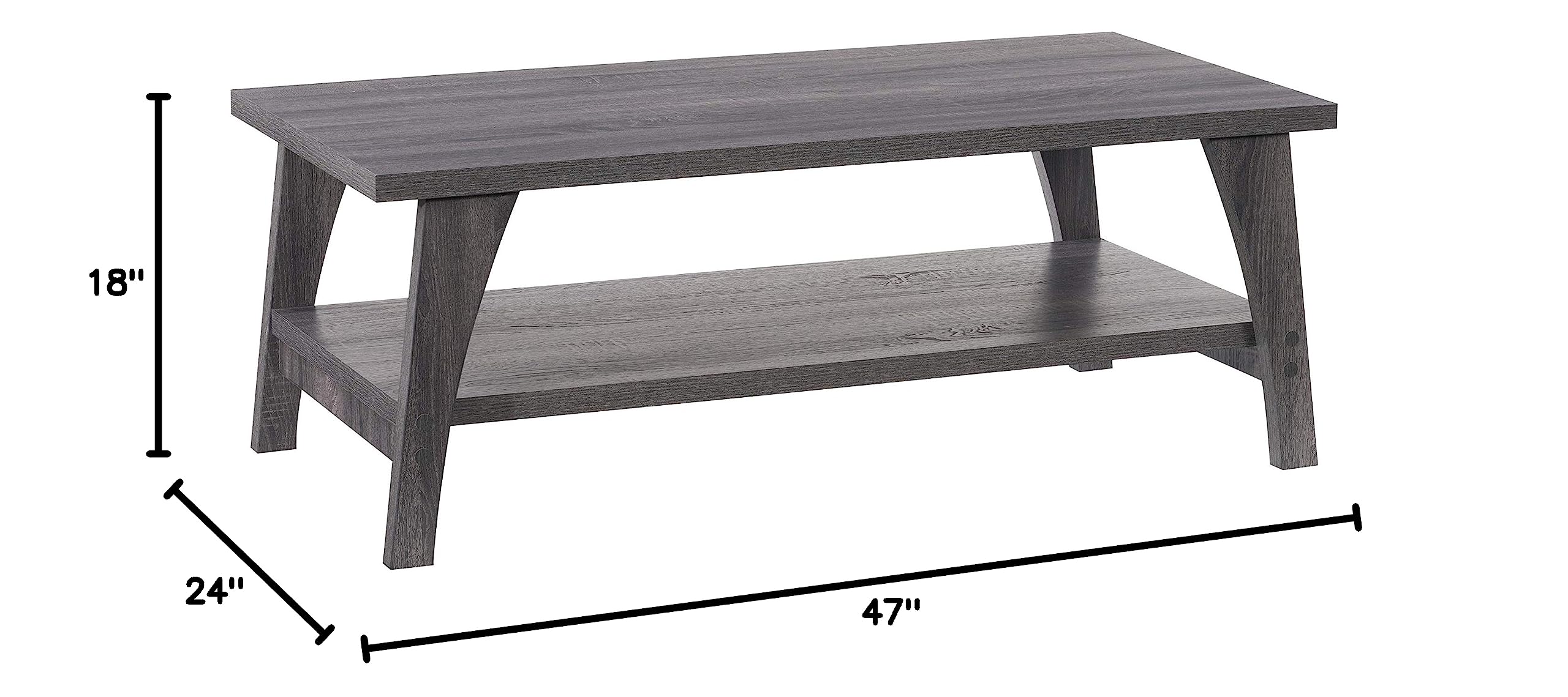 Mid-Century Modern Grey Coffee Table with Shelf - Rectangle Laminate Wood Finish Storage for Living Room, Office & Small Spaces