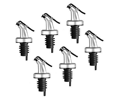 Premium Stainless Steel Bottle Pourers with Rubber Stoppers - 6pc Set for Smooth Olive Oil, Liquor & Wine Dispensing | Ideal for Restaurants, Bars, Hotels & Home Bars | Leak-Proof Free Flow Spouts for Glass Bottles