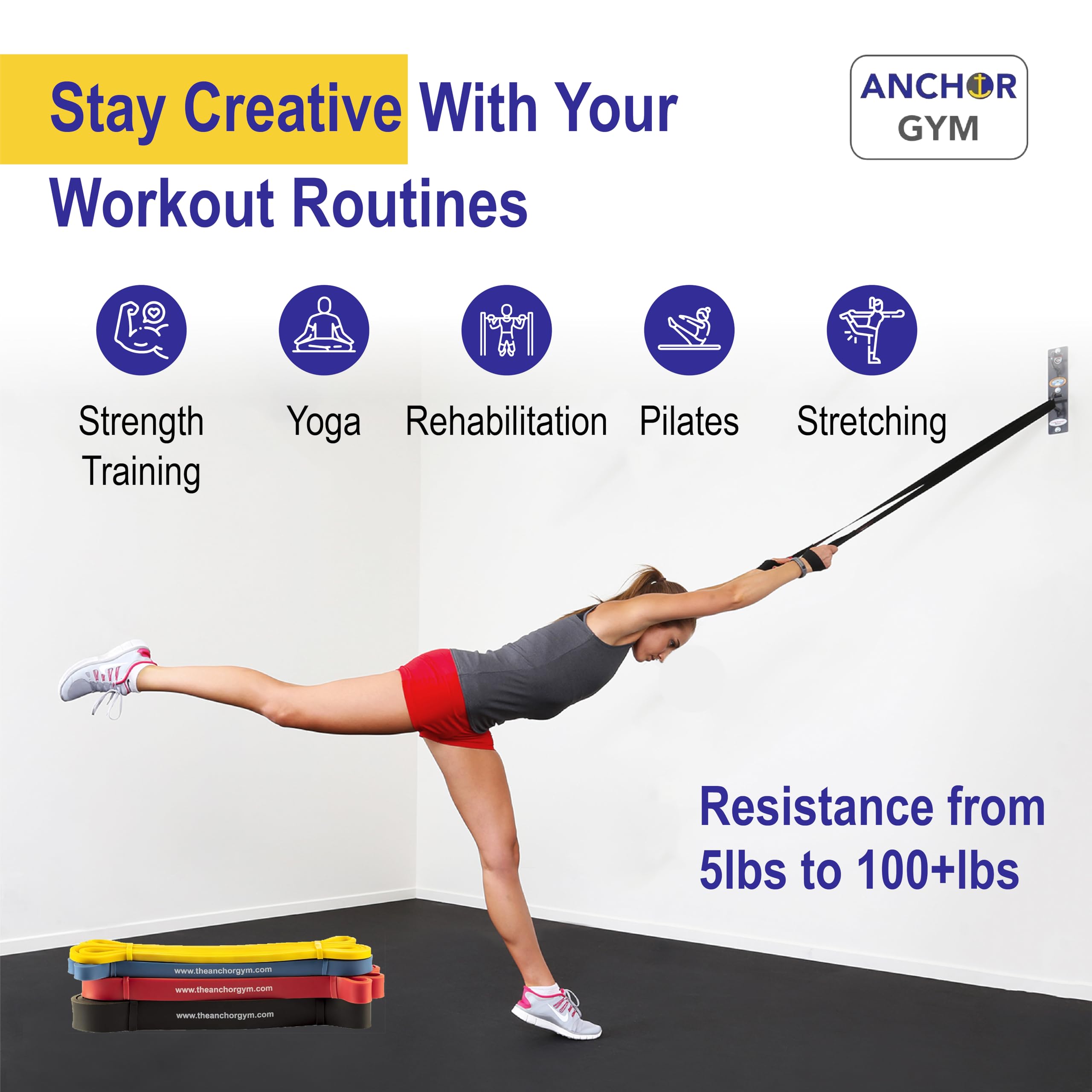 Anchor Gym Set of 4 Large Loop Resistance Bands - Premium Exercise Bands for Strength Training, Yoga, Powerlifting, Stretching & Assisted Pull-Ups - Ideal for Home Gym, CrossFit & Physical Therapy Workouts