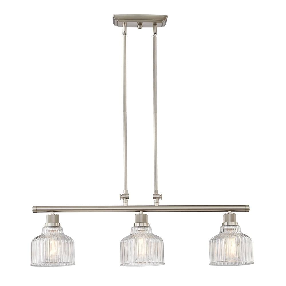 Vanity Art Modern 3-Light Kitchen Island Pendant Lighting in Satin Nickel with Clear Glass Shade - Farmhouse Hanging Lamp, Linear Ceiling Light Fixture for Dining Room, Kitchen, Bar & Living Room Decor