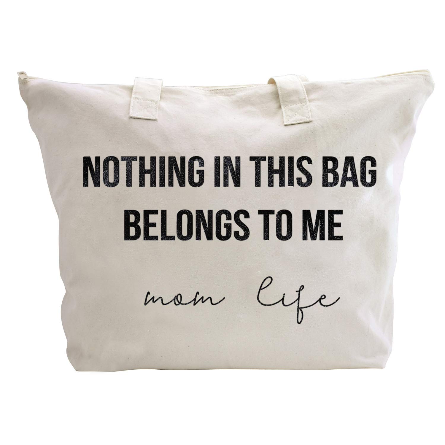 ELEGANTPARK Baby Shower Gift Tote Bag for New Moms - Zippered Canvas Shoulder Bag with Pockets - Perfect for Mother's Day, Christmas, Birthday & Valentine's Day - Ivory Cotton Tote for Diaper Bag, Work Commute & Shopping Essentials
