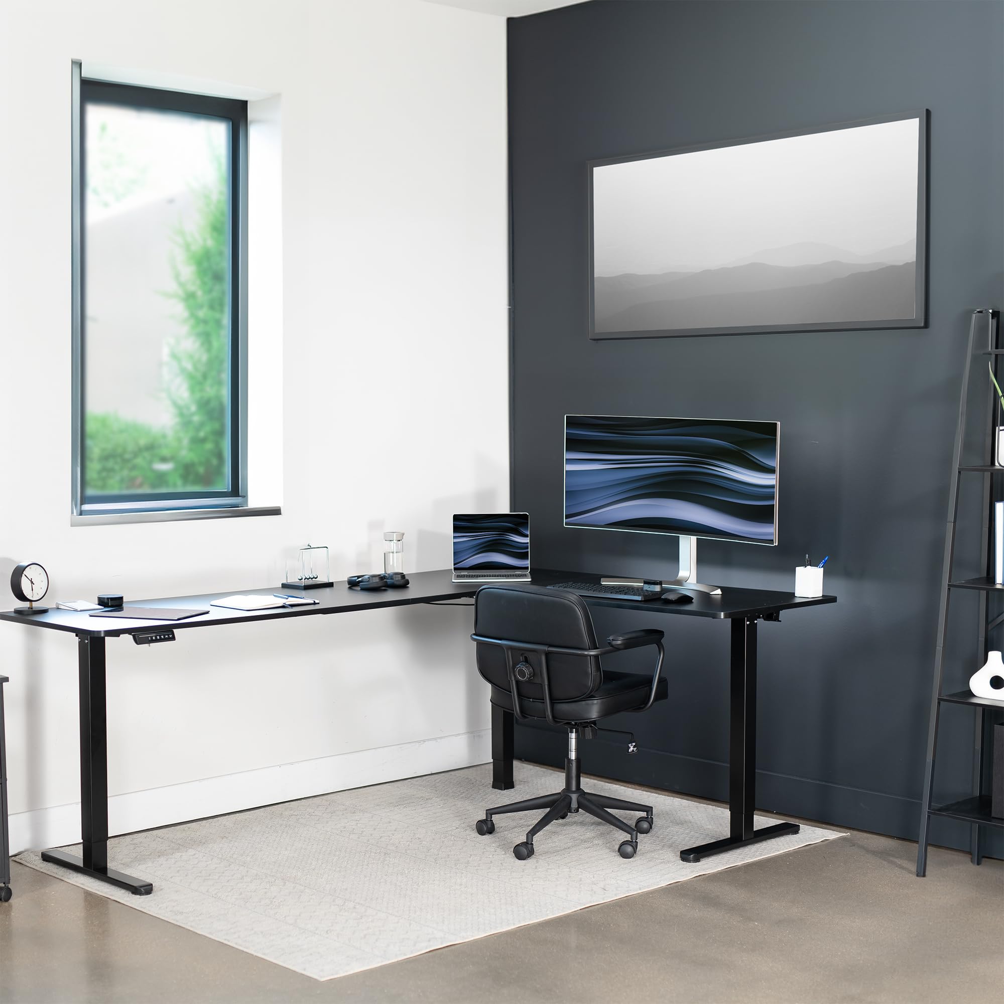 VIVO Electric L-Shaped Standing Desk 84 x 63 Inches, Height Adjustable with Memory Controller, Black Top & Frame (DESK-E3CTBB-84) - Perfect for Home Office, Gaming Setup and Workspace Ergonomics