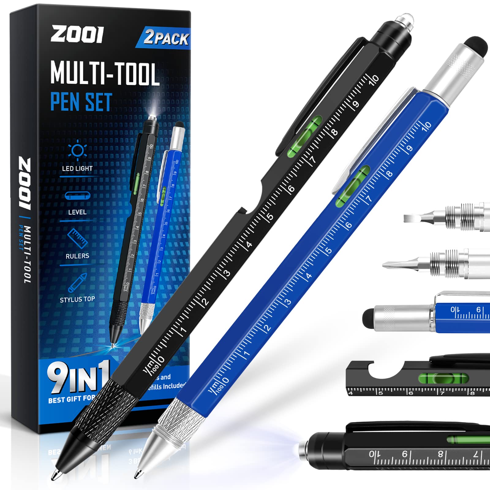 ZOOI 9-in-1 Multitool Pen - Perfect Father's Day Gift for Dad, Husband & Grandpa - Unique Gifts for Men Who Have Everything - Great for Camping, Office & Everyday Carry (EDC)