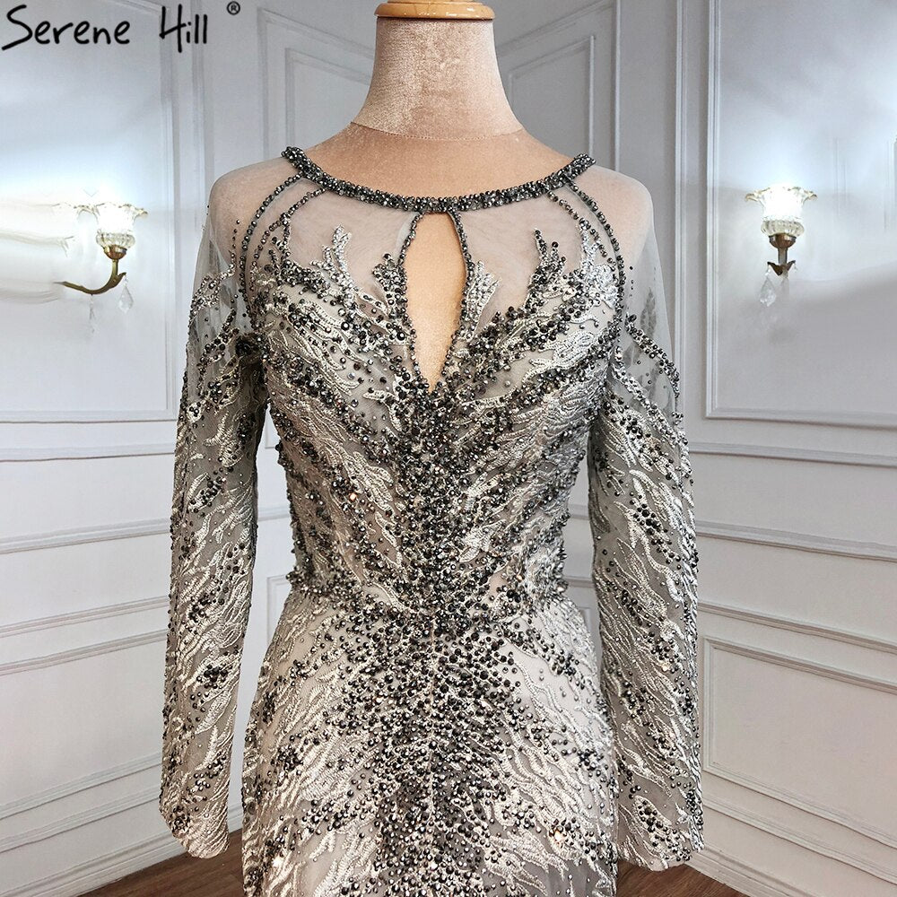 Elegant Muslim Grey Mermaid Evening Dress with Lace & Crystal Beading for Women - 2025 Party Gown LA71131 | Perfect for Weddings, Galas & Formal Events