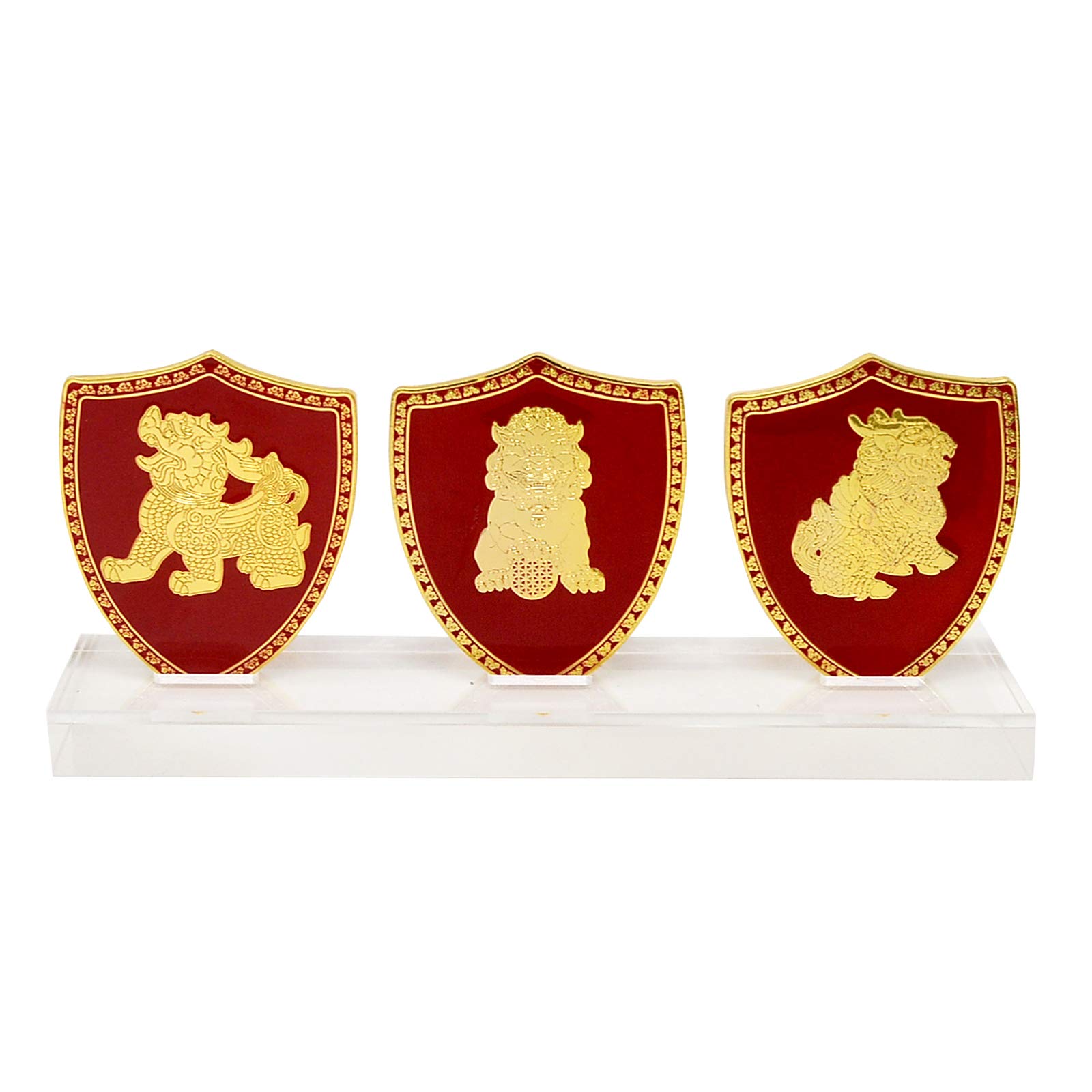 Feng Shui Red Shield Stand - Protection from 3 Killings (W4292) | Chinese Home Decor for Good Luck & Positive Energy | Perfect for Living Room, Office & Entryway