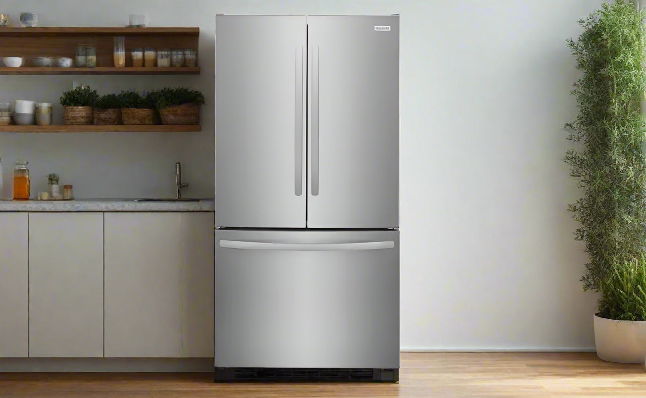 Frigidaire 23.3 Cu. Ft. Counter Depth French Door Refrigerator with LED Lighting - Stainless Steel FRFG232LAF - Perfect for Modern Kitchens & Open Floor Plans