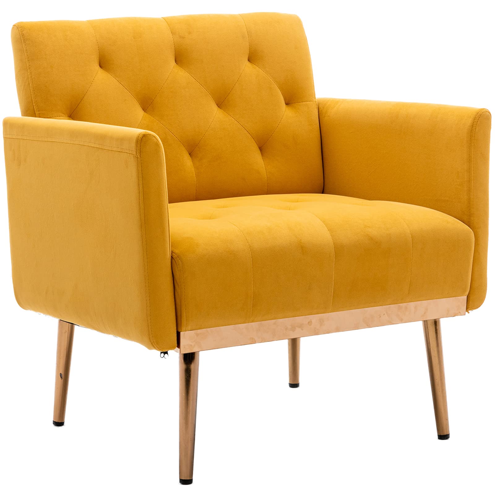Modern Velvet Accent Chair with Gold Metal Feet - Comfortable Single Sofa for Living Room, Bedroom & Office - Space-Saving TV Armchair - Perfect for Small Spaces, Coffee Shops & Home Decor (Yellow)