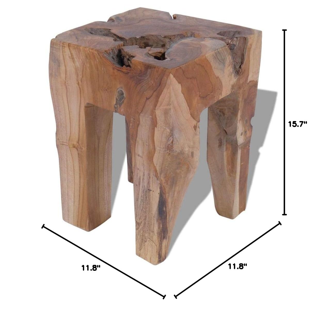 Rustic Teak Wood End Table - 11.8