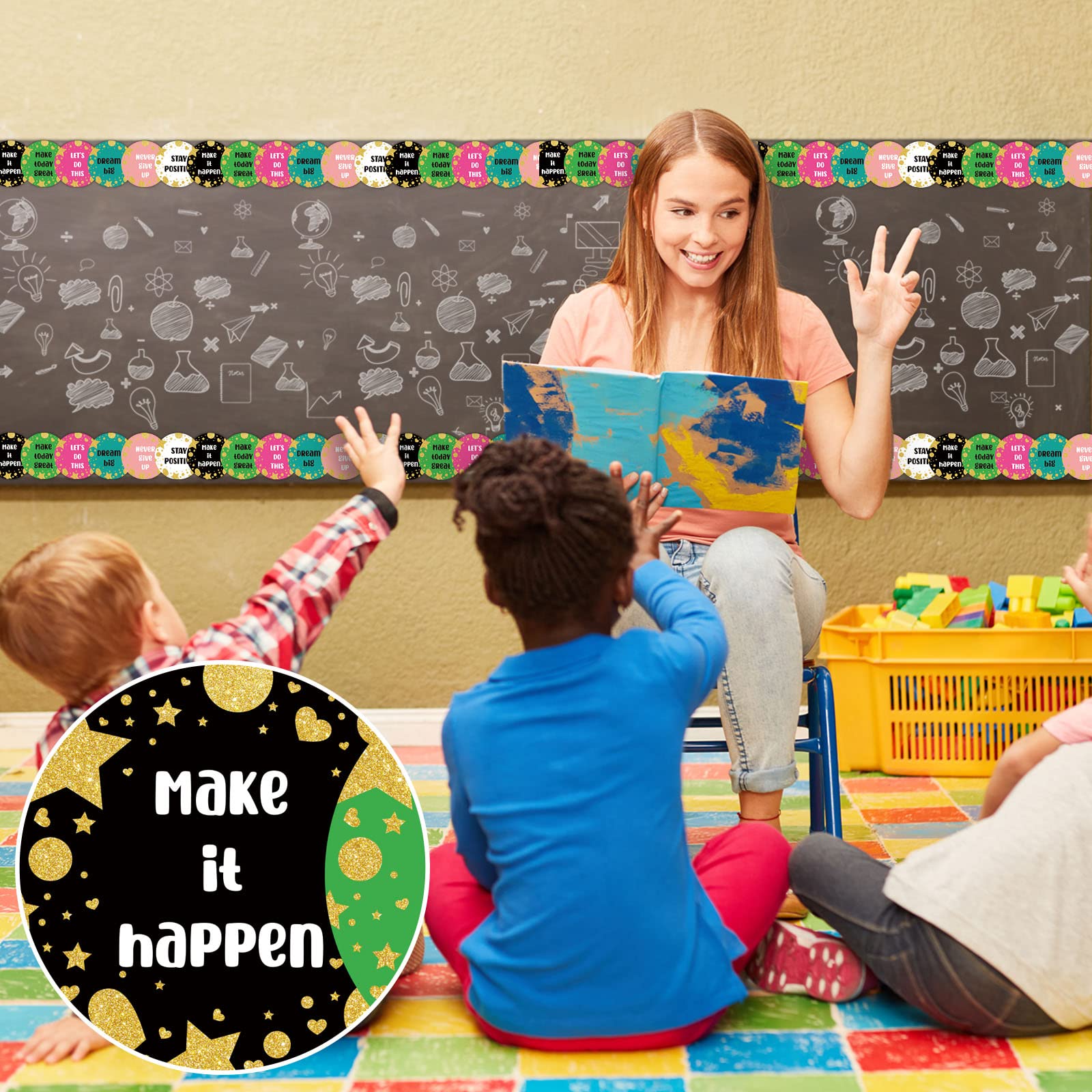 68.9 Feet Confetti Bulletin Board Border with Butterflies, Flowers & Bees - Inspirational Classroom Decor for Walls, Chalkboards & Party Backdrops - Perfect for School, Office & Birthday Party Decorations