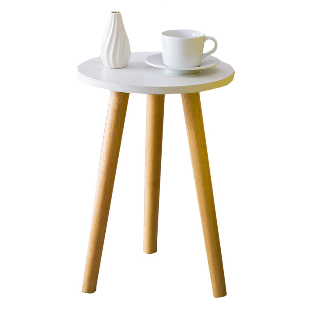 Round Wood Coffee Table - Retro Side Table for Living Room & Balcony - White 29x36cm - Perfect for Small Apartments & Sofa Use