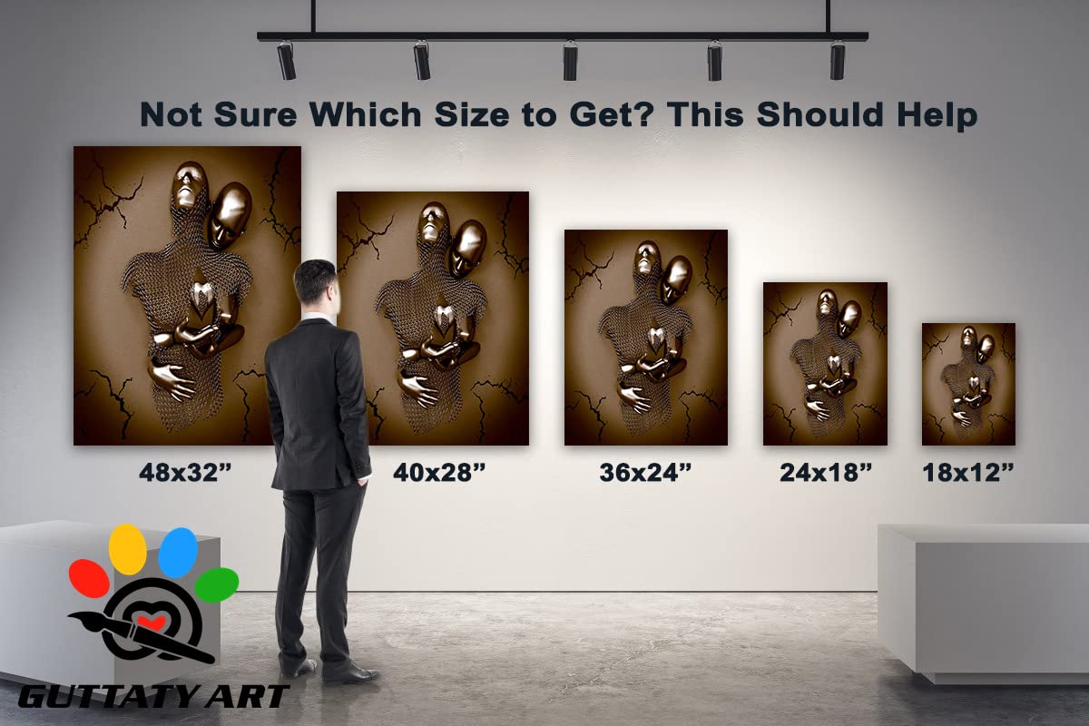 3D Metal Effect Canvas Wall Art - Love Heart Gray Brown 32x48 Inches | Modern Couples Bedroom Decor | Valentine's Day Gift | Living Room & Home Wall Decor