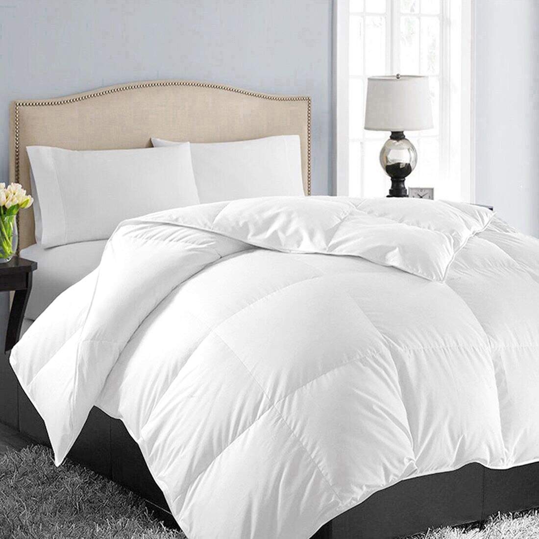 EASELAND Queen Size Soft Quilted Down Alternative Comforter - All Season Hypoallergenic Reversible Duvet Insert with Corner Ties, Warm Fluffy Bedding (White, 88x88 Inches) for Cozy Home, Hotel, or Guest Room Use