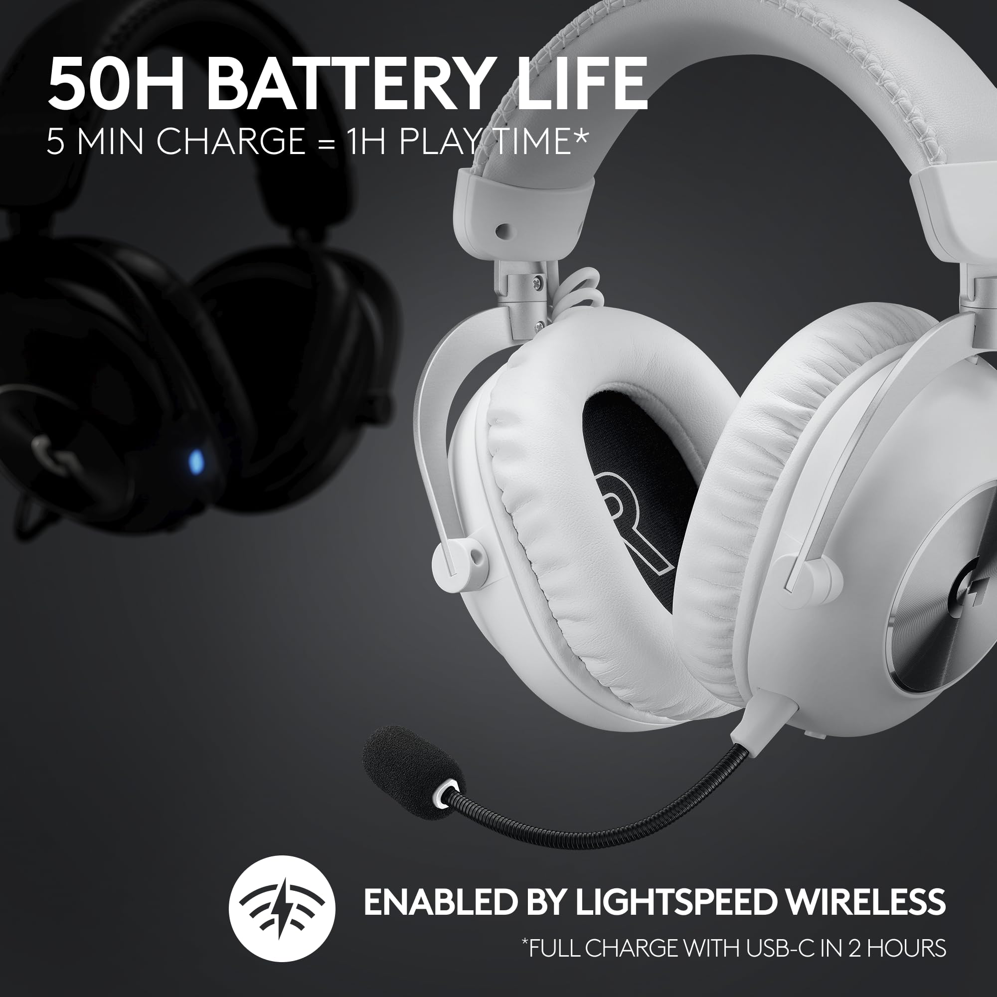 Logitech G PRO X 2 Lightspeed Wireless Gaming Headset with Detachable Boom Mic - 50mm Graphene Drivers, DTS:X 2.0 7.1 Surround Sound - Bluetooth/USB/3.5mm Compatible for PC, PS5, PS4, Nintendo Switch (White) - Perfect for Competitive Gaming & Streaming