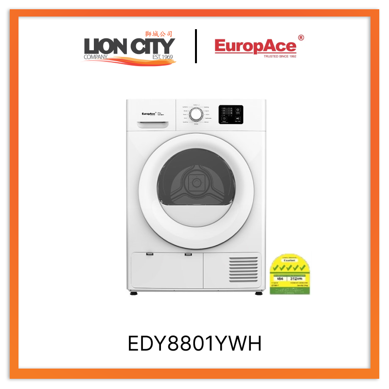 Europace EDY8801YGM/EDY8801YWH 8kg Heat Pump Dryer - Energy Efficient Laundry Solution for Home & Apartment Use