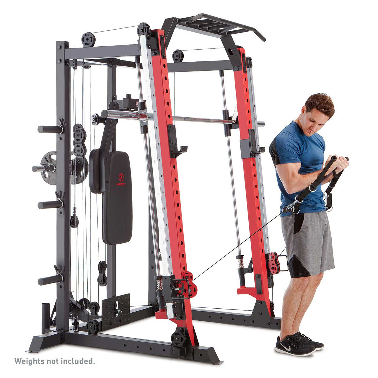 Marcy SM 4033 Smith Machine & Power Cage System with Pull-Up Bar, Landmine Station - Home Gym Strength Training Equipment for Weightlifting & Fitness Workouts