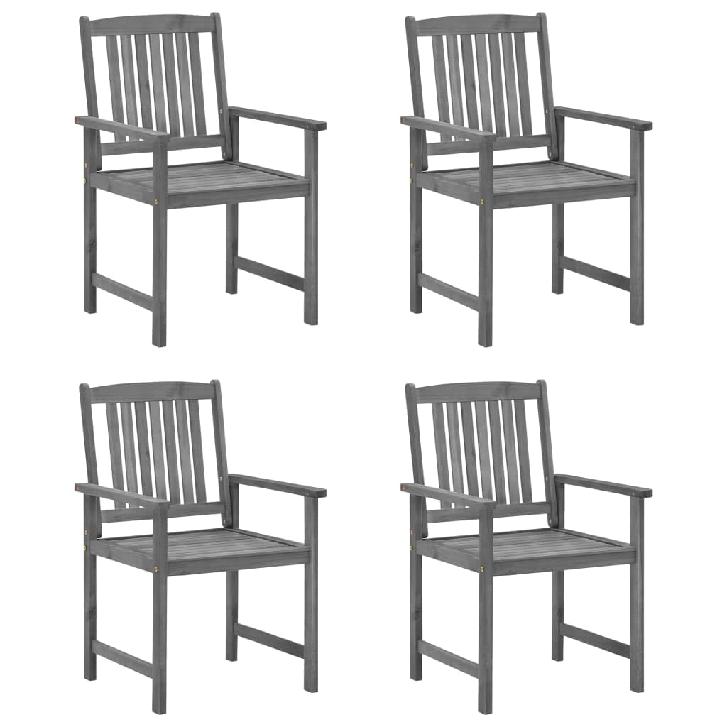 vidaXL 4-Piece Patio Chairs Set with Cushions - Gray Acacia Wood Outdoor Dining Chairs for Garden, Deck, Poolside & Backyard Relaxation