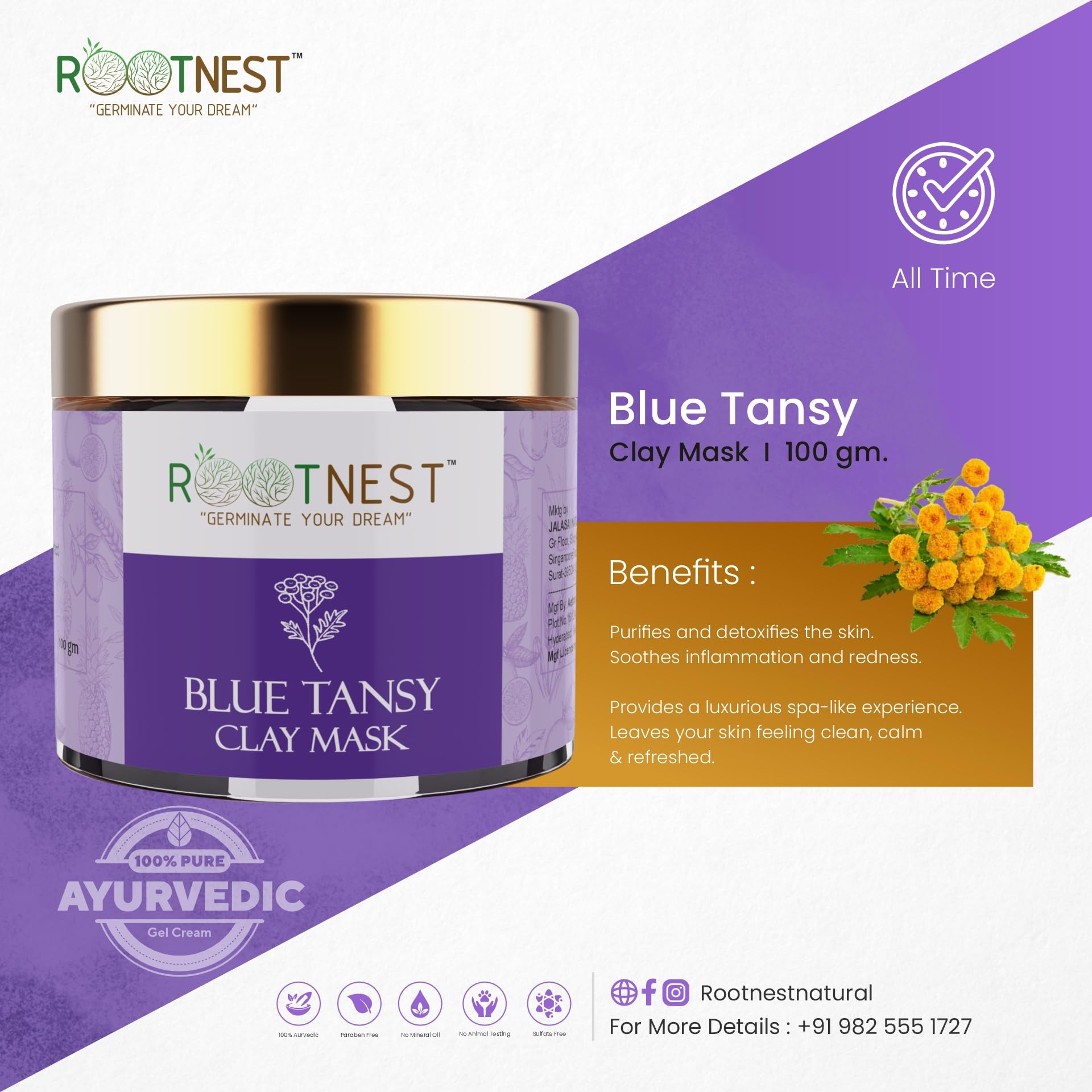 ROOTNEST Pinky Rose Clay Mask - 100gm Ayurvedic & Natural Bloom & Rejuvenate Face Mask for Glowing Skin | Deep Cleansing, Detoxifying & Hydrating | Perfect for Spa Day, Self-Care Routine & Gift Giving