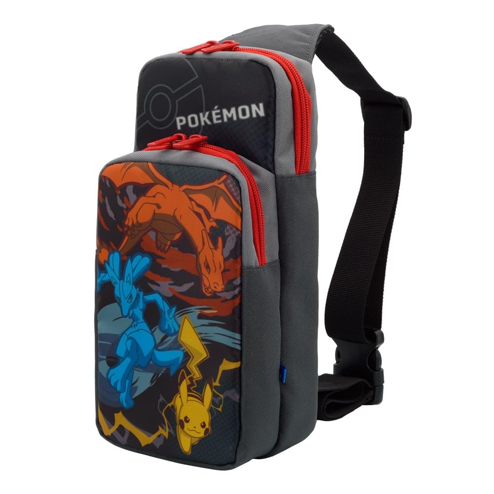 HORI Official Licensed Nintendo & Pokémon Adventure Pouch for Nintendo Switch & OLED Model - Pikachu, Charizard & Lucario Design - Perfect for Travel, Gaming Storage & Protection