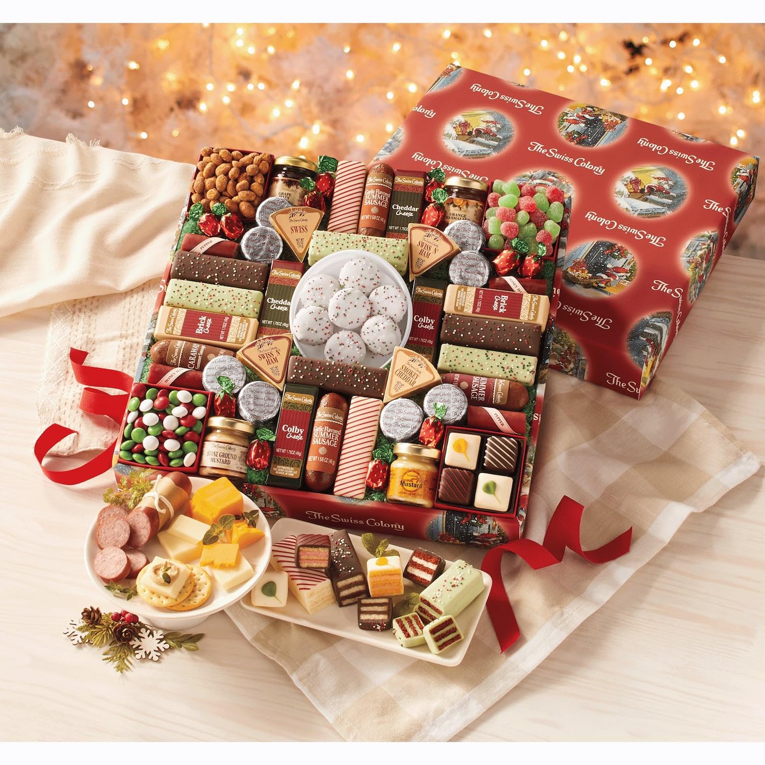Premium Swiss Colony 43 Season Pleasers Gift Box - Assorted Summer Sausage, Artisan Cheese, Chocolate Treats & Gourmet Petits Fours | Perfect for Holiday Gifting, Corporate Presents & Christmas Celebrations