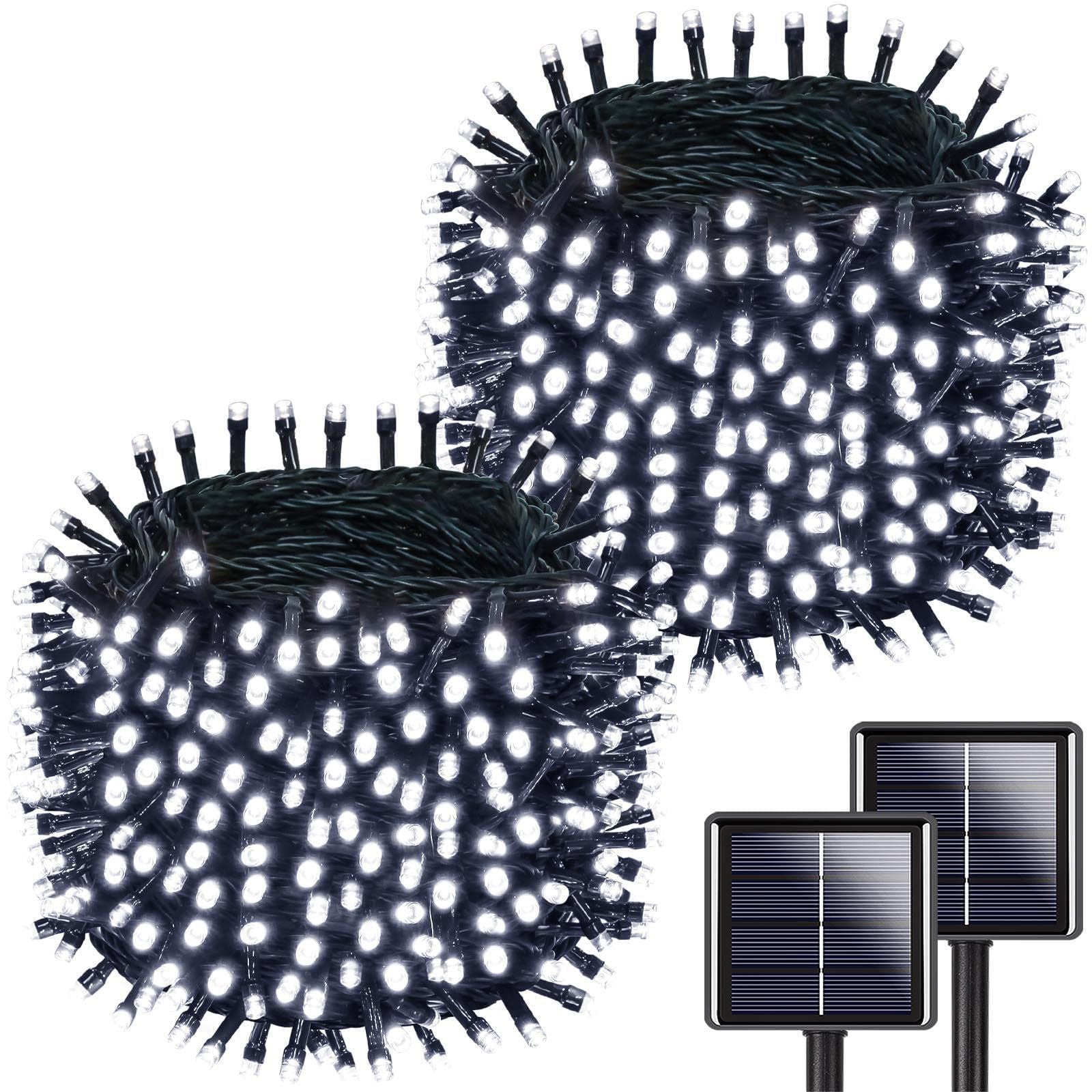 Upgrade 2 Pack 180FT 500LED Solar String Lights Outdoor - IP65 Waterproof with 8 Lighting Modes | Cool White Solar Twinkle Lights for Garden, Tree, Party & Christmas Decorations | Perfect for Patio, Backyard, Wedding and Holiday Lighting