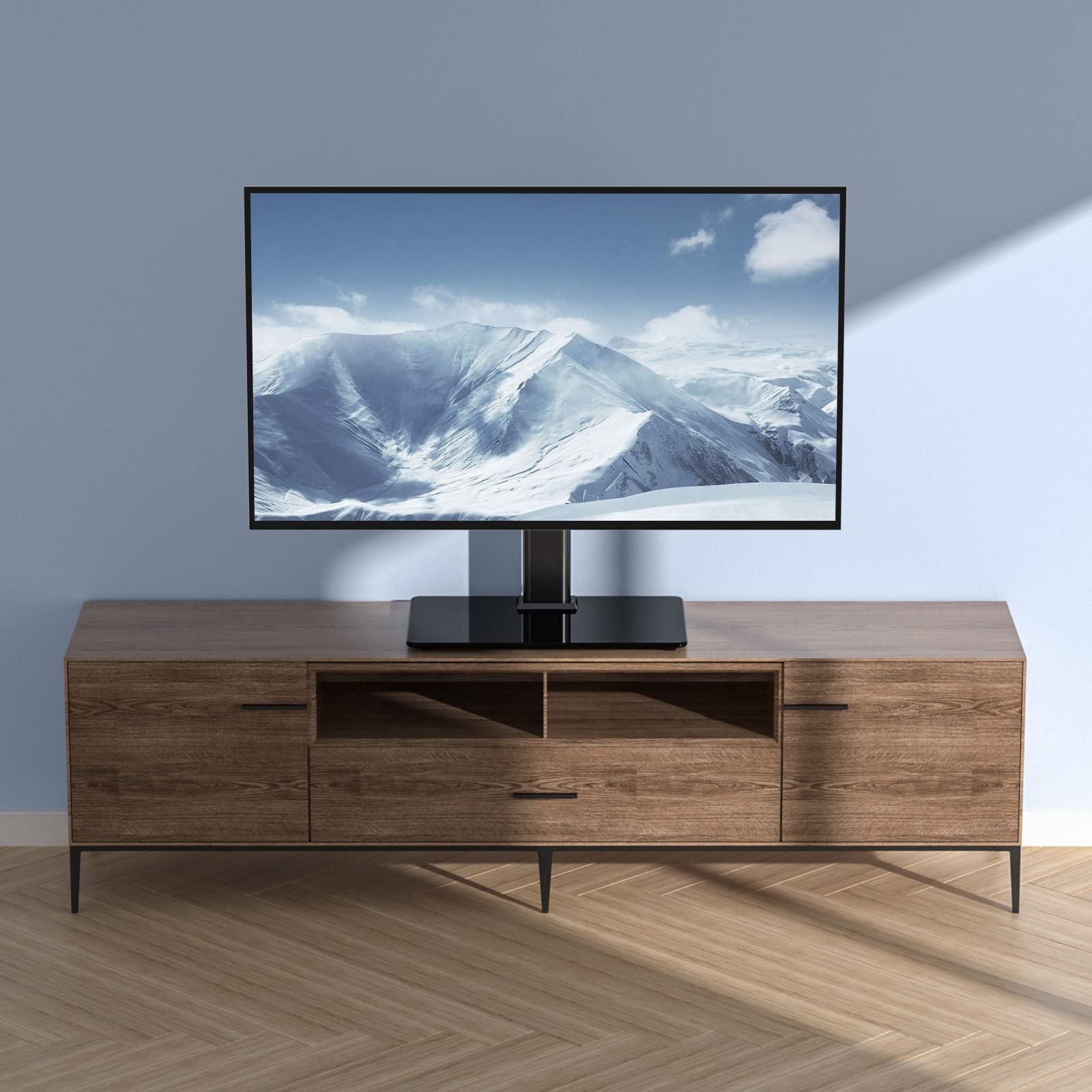 VEVOR Universal Swivel TV Stand for 32-55 Inch TVs - Height Adjustable Floor TV Mount with Tempered Glass Base for Living Room, Bedroom | Perfect for Home Theater, Gaming & Office Setup