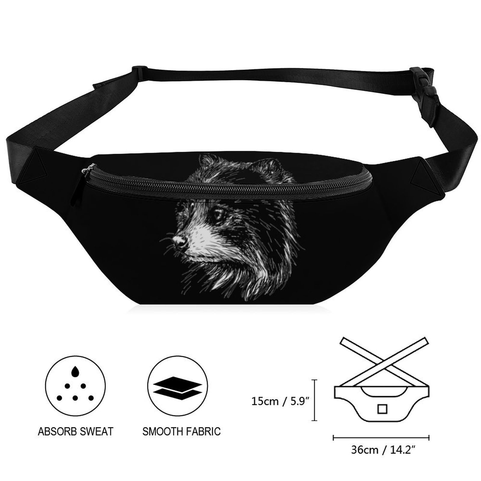 Stylish Adjustable Raccoon Waist Bag - Unisex Crossbody Pouch with Strap for Women & Men | Perfect for Travel, Hiking, Concerts & Everyday Use