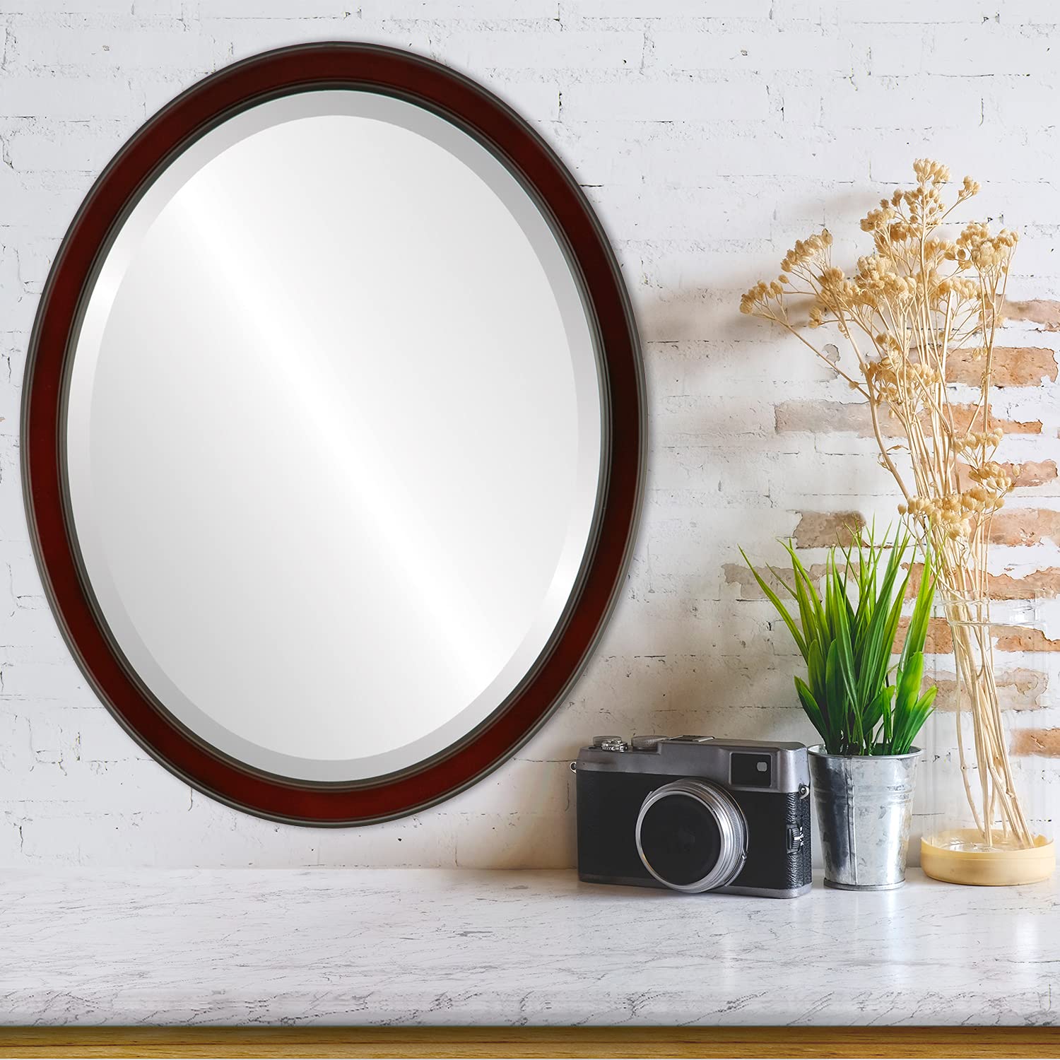 Stylish Oval Beveled Wall Mirror - Rosewood Finish - 22x26 Inches - Elegant Home Decor for Living Room, Bedroom & Entryway - Toronto Inspired Design