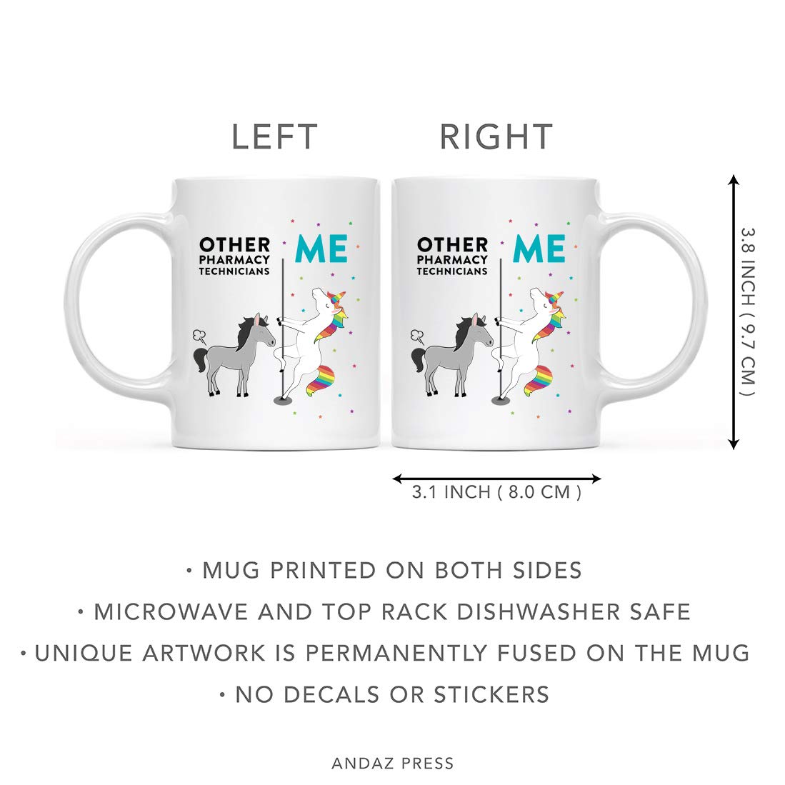 Funny 11oz Ceramic Coffee Mug - Quirky Pharmacy Technician Gift with Horse & Unicorn Design - Perfect for Birthday, Christmas & Coworker Gifts (Gift Box Included) - Great for Office Use, Tea Time & Thank You Presents