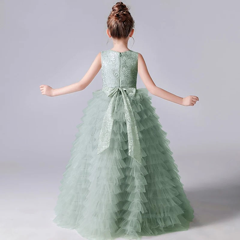 Tulle Flower Girl Dress Sleeveless Tiered Princess Gown for Weddings & Special Occasions - Perfect for Flower Girls & Pageants