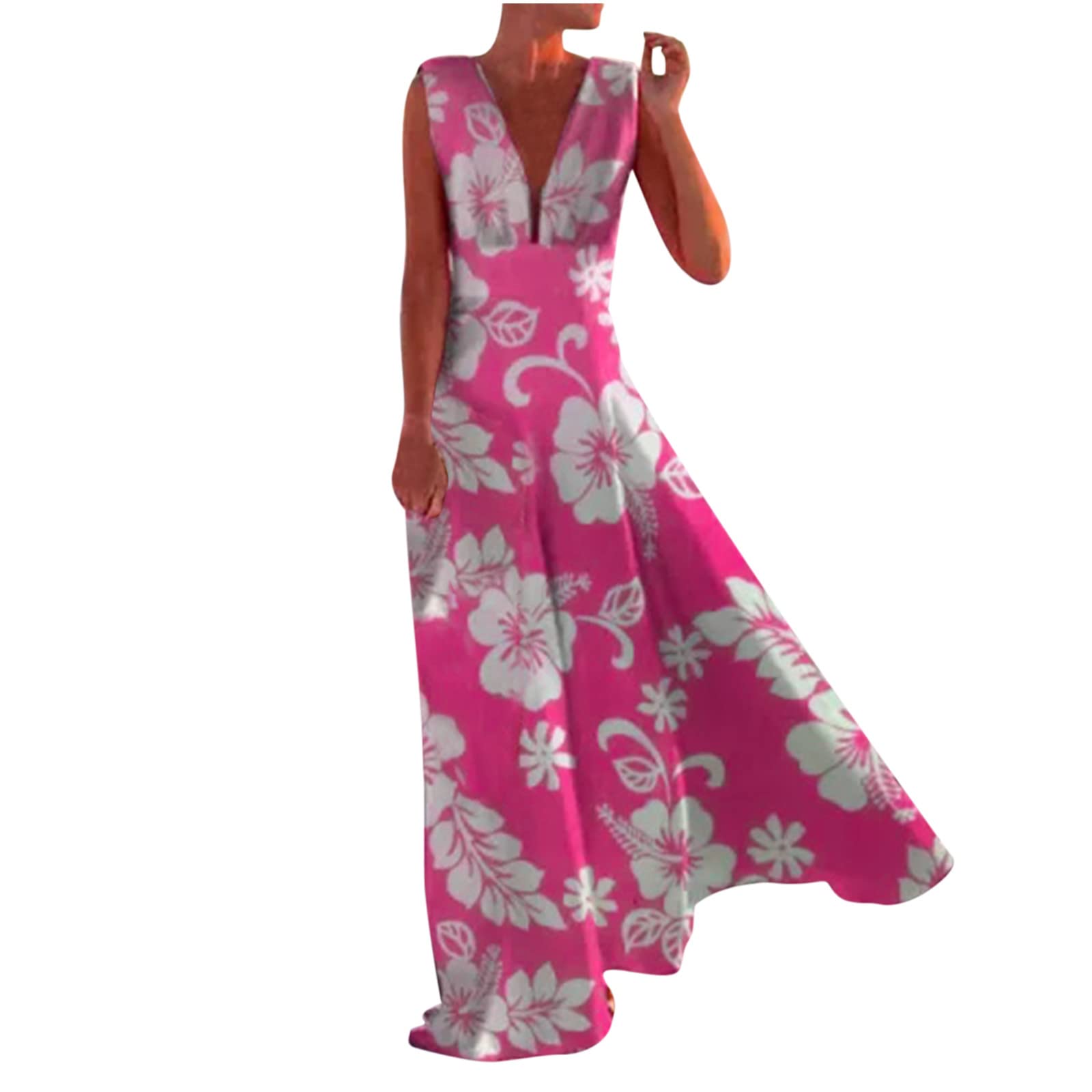2022 Women's Summer Dresses - Casual Sleeveless V-Neck Printed Sundress with Zipper, Long Strap & Bowknot Backless Lace Design | Perfect for Beach Vacations, Date Nights & Summer Parties