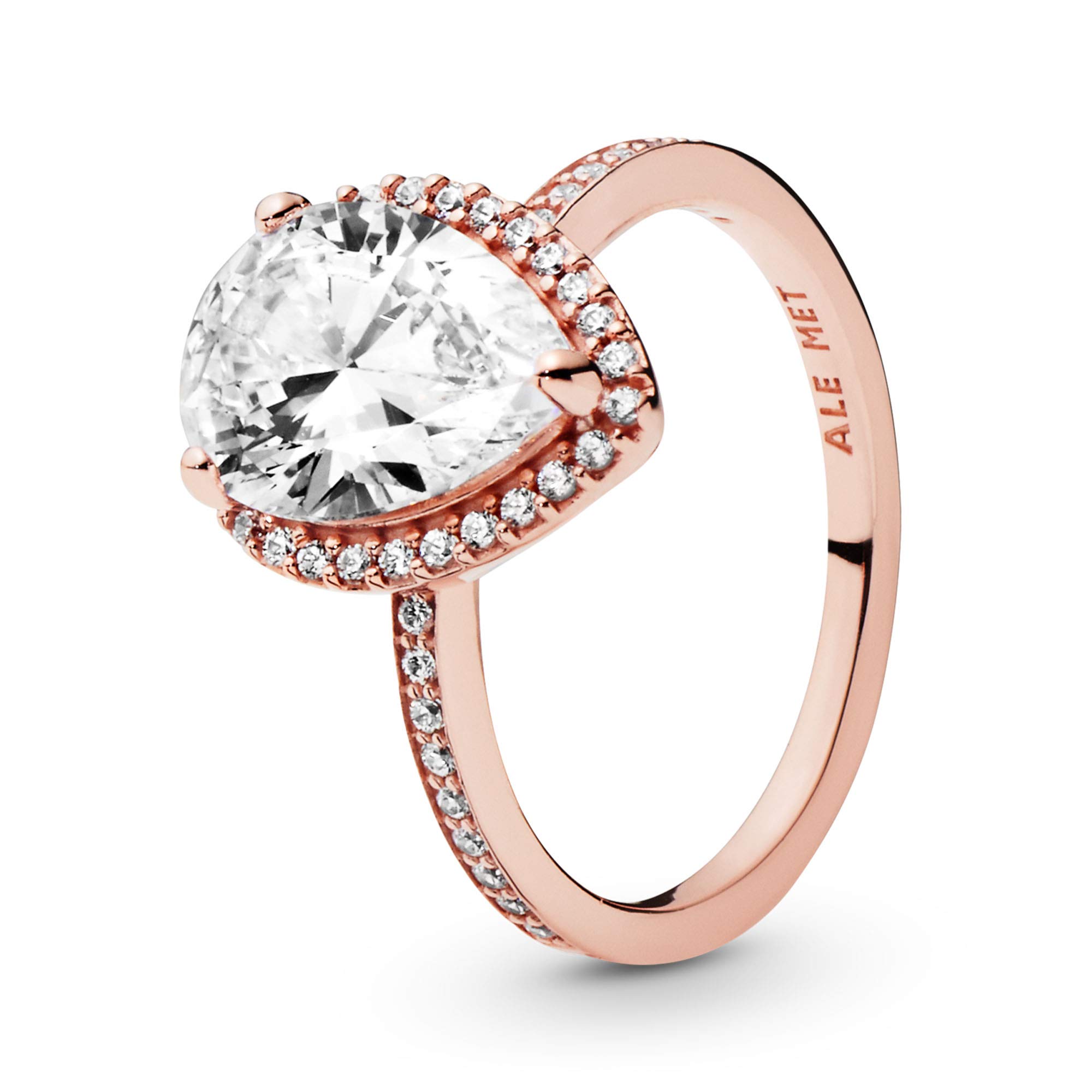 PANDORA Sparkling Teardrop Halo Ring 14k Rose Gold Women's Stackable Ring - Elegant Layering Jewelry for Everyday Wear - Perfect Gift for Anniversary, Birthday & Valentine's Day - Comes with Luxury Gift Box