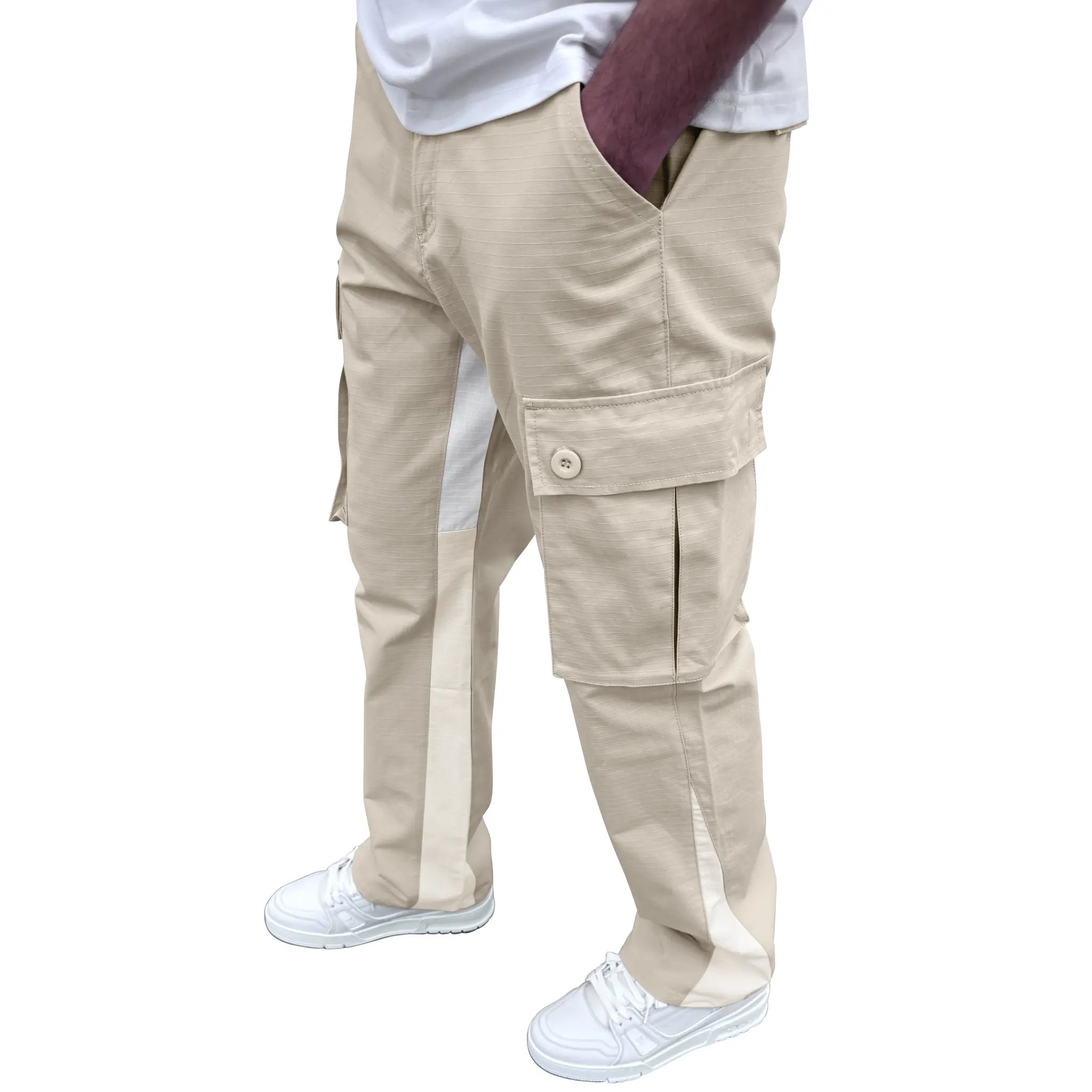 SIARR Women's Flared Cream Cargo Pants - High Waisted Casual Trousers with Pockets | Perfect for Streetwear, Workwear & Fashion Outfits